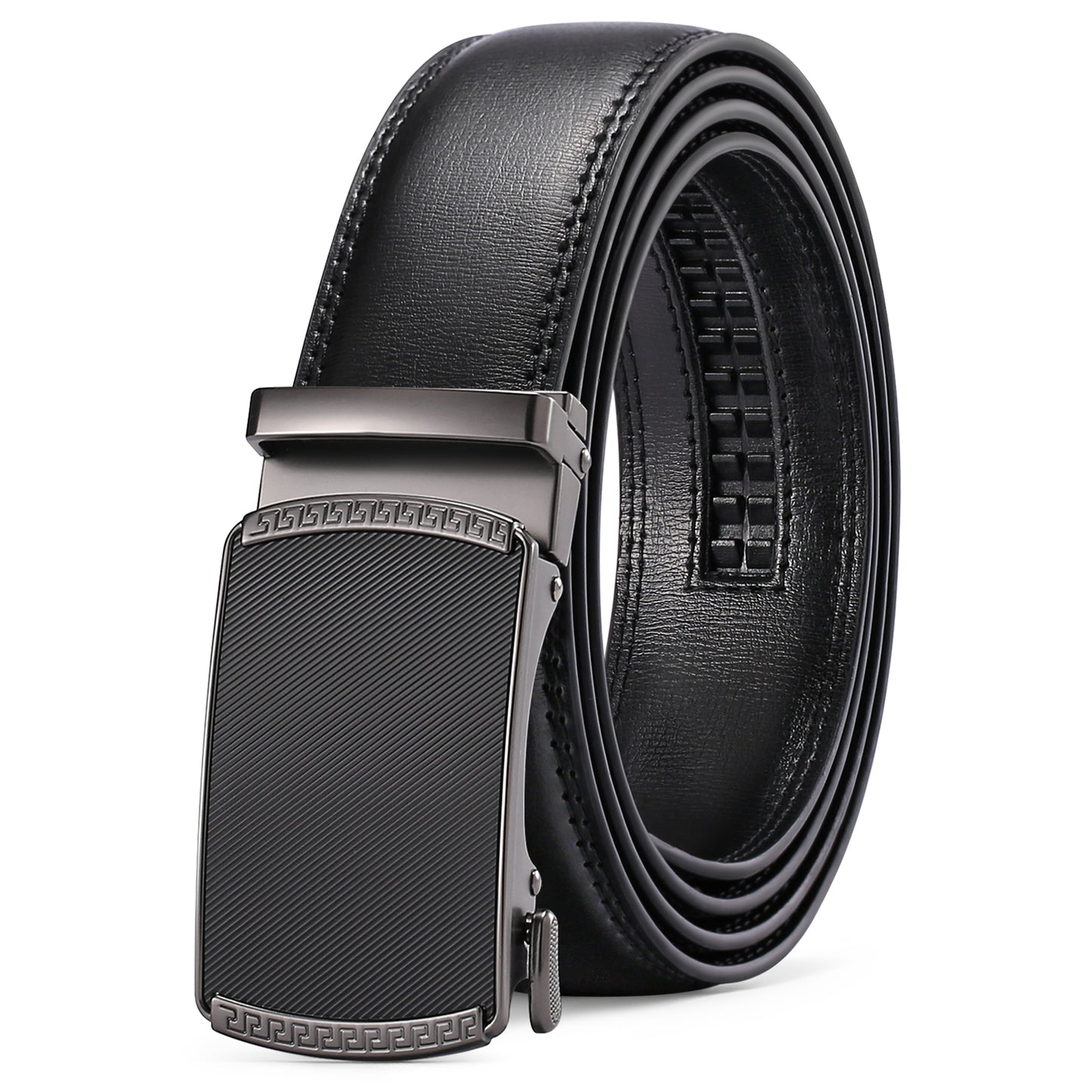 Sendefn Men's Leather Belt Automatic Ratchet Buckle Slide Belt for Dress Casual Trim to Fit with Gift Box