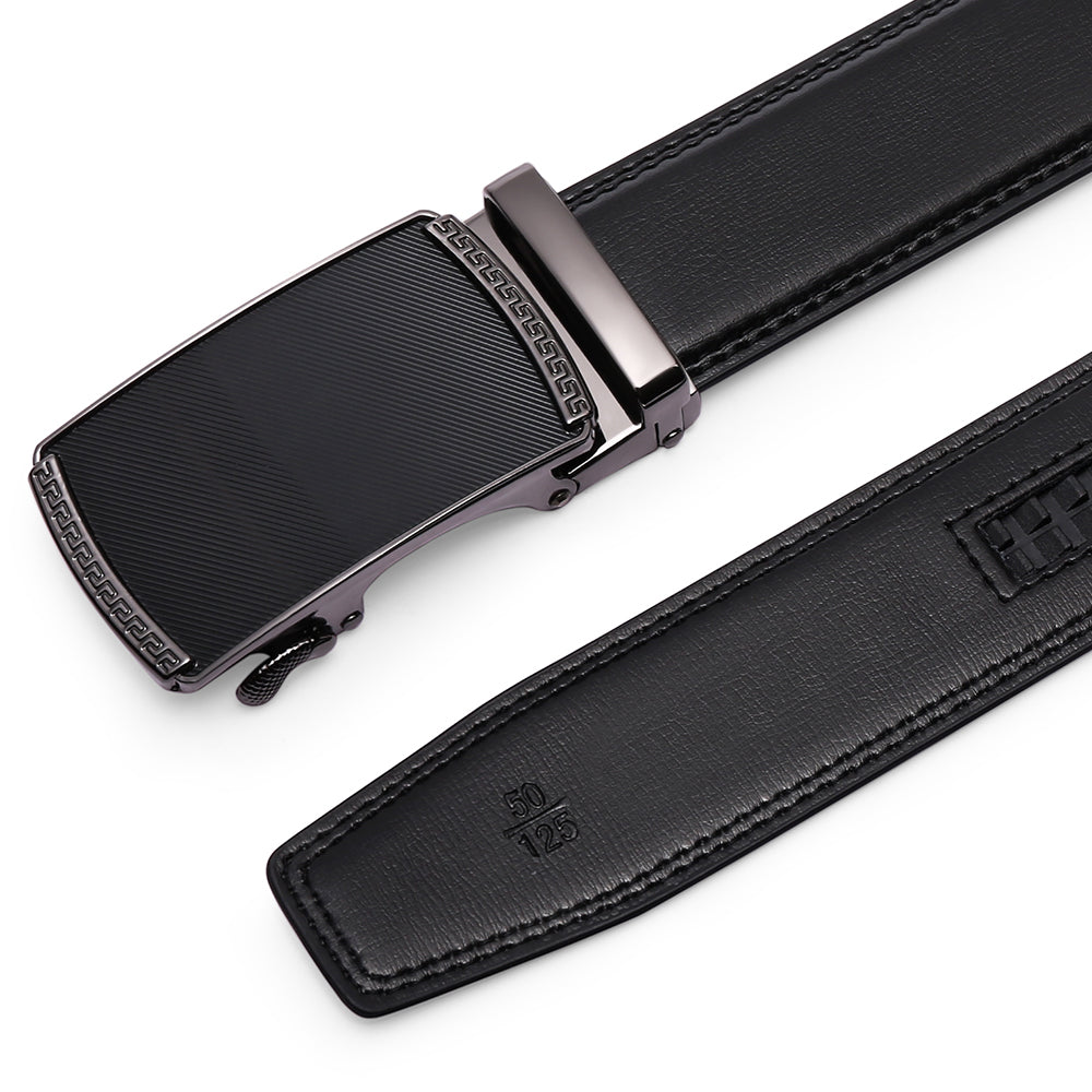 Sendefn Men's Leather Belt Automatic Ratchet Buckle Slide Belt for Dress Casual Trim to Fit with Gift Box