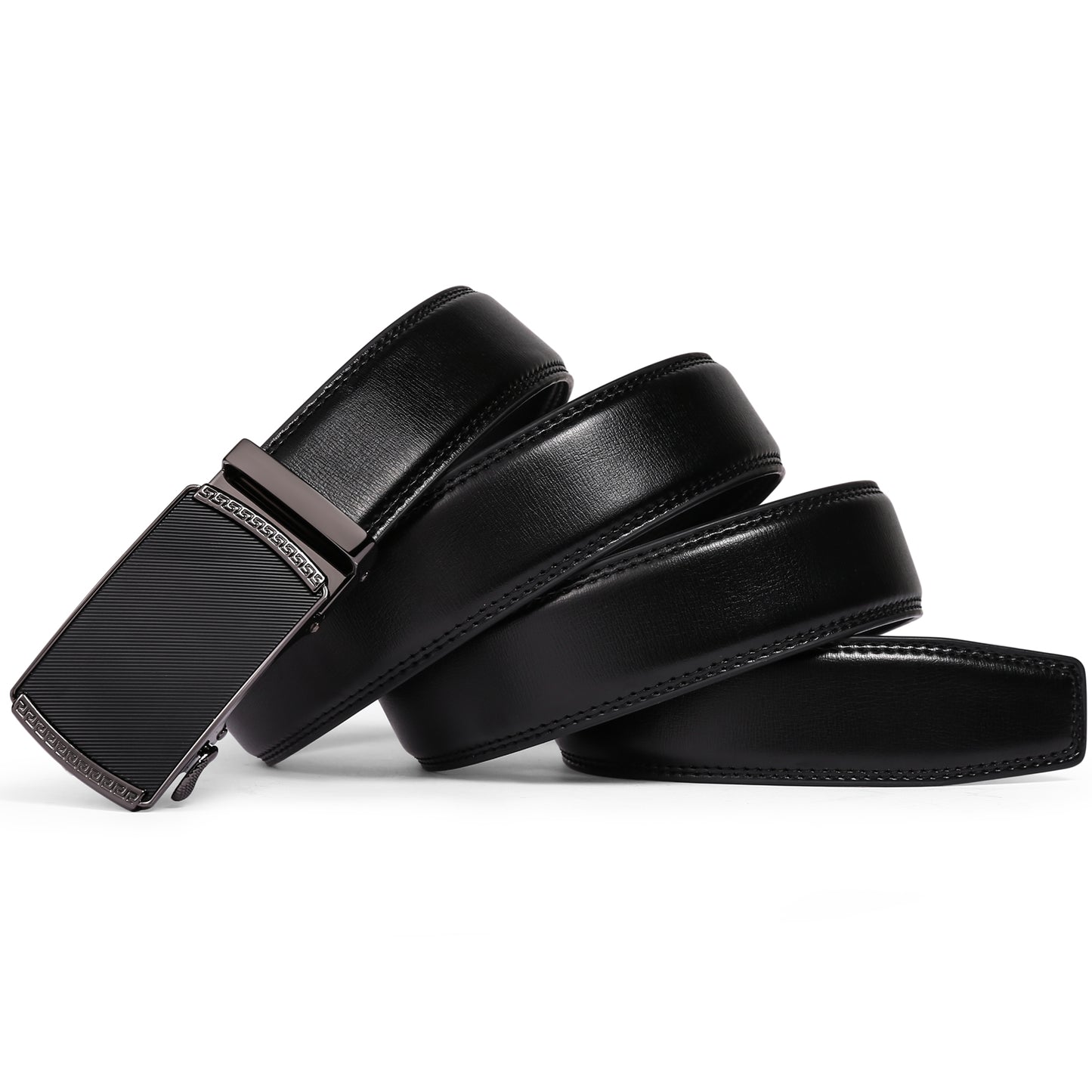 Sendefn Men's Leather Belt Automatic Ratchet Buckle Slide Belt for Dress Casual Trim to Fit with Gift Box