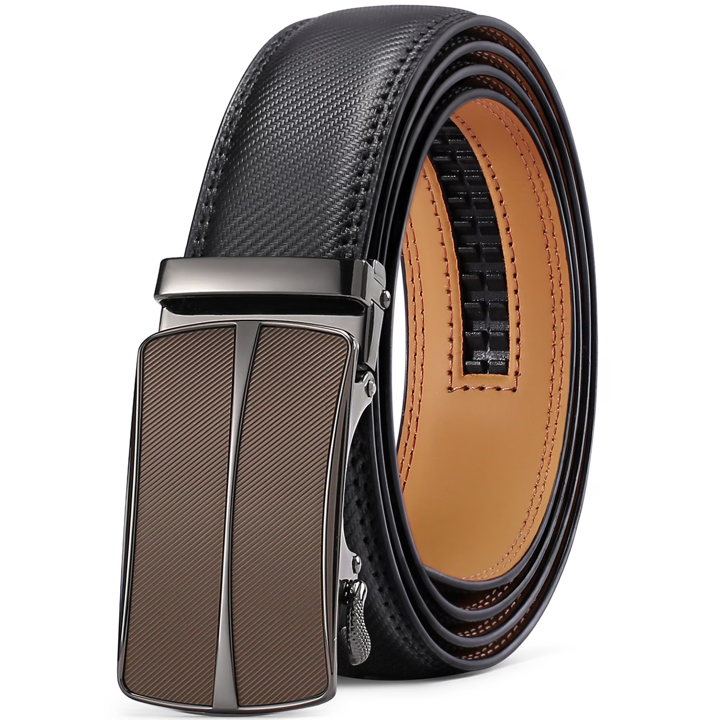 SENDEFN Leather Belt for Men Automatic Ratchet Buckle Slide Dress Casual Belts 1 3/8'' Wide, Adjustable Trim to Fit