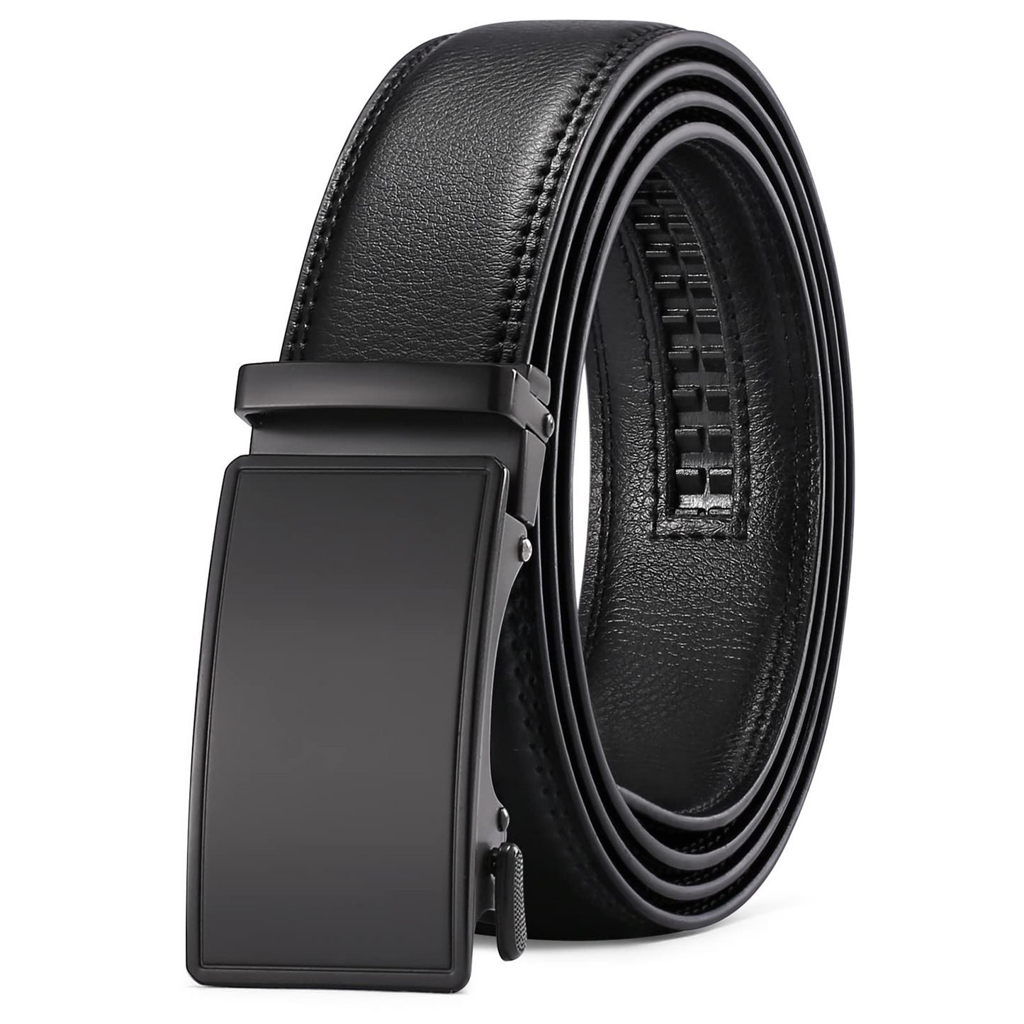 Sendefn Men's Leather Belt Automatic Ratchet Buckle Slide Belt for Dress Casual Trim to Fit with Gift Box
