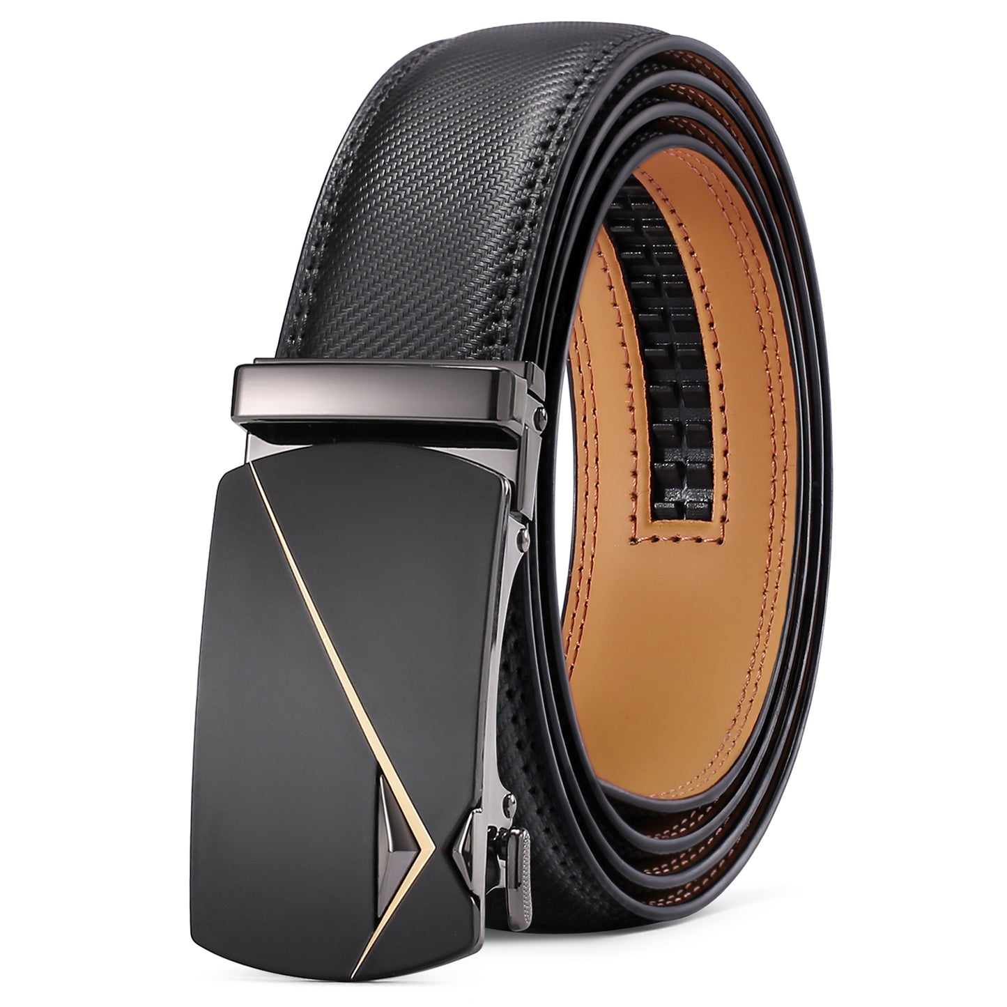 SENDEFN Leather Belt for Men Automatic Ratchet Buckle Slide Dress Casual Belts 1 3/8'' Wide, Adjustable Trim to Fit