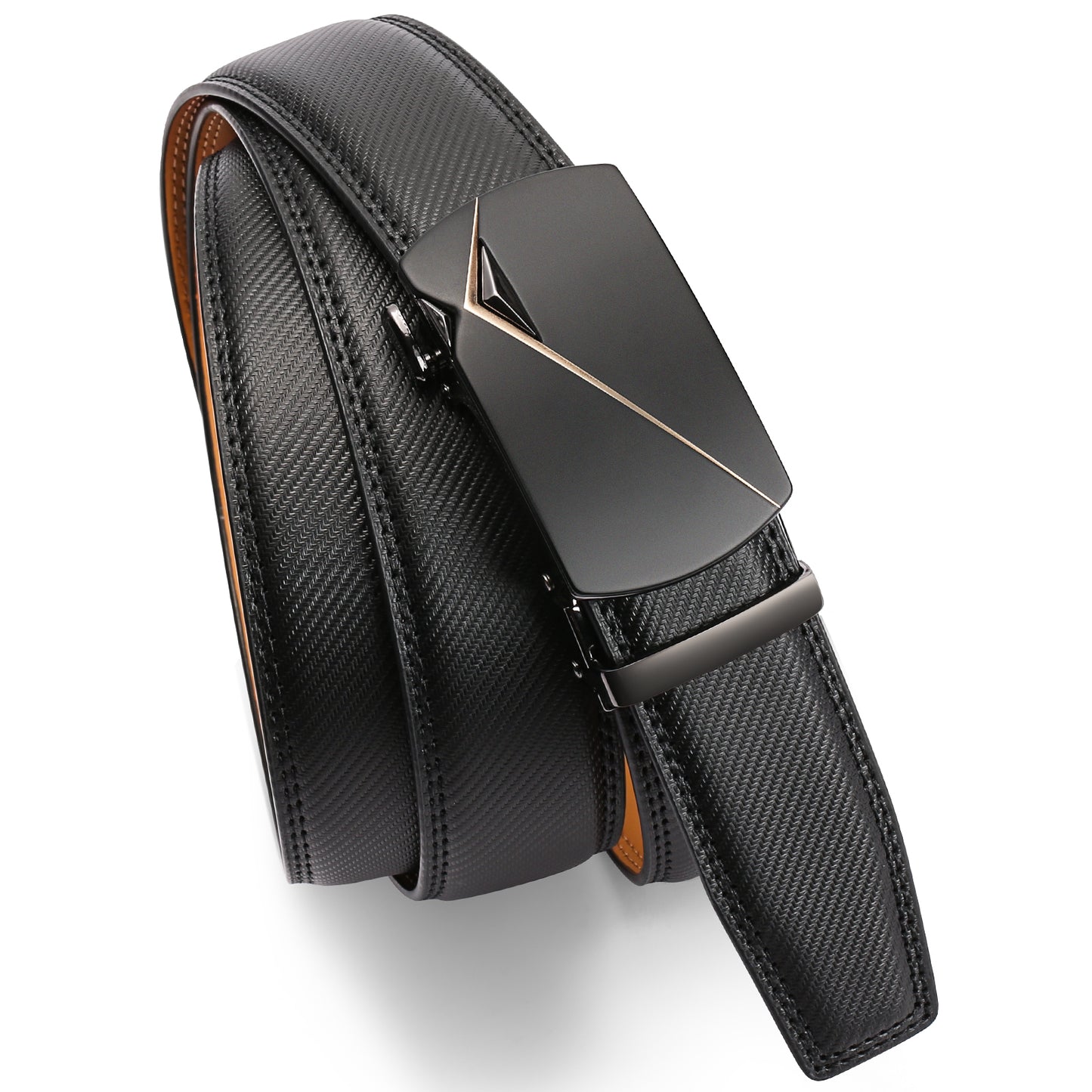 SENDEFN Leather Belt for Men Automatic Ratchet Buckle Slide Dress Casual Belts 1 3/8'' Wide, Adjustable Trim to Fit
