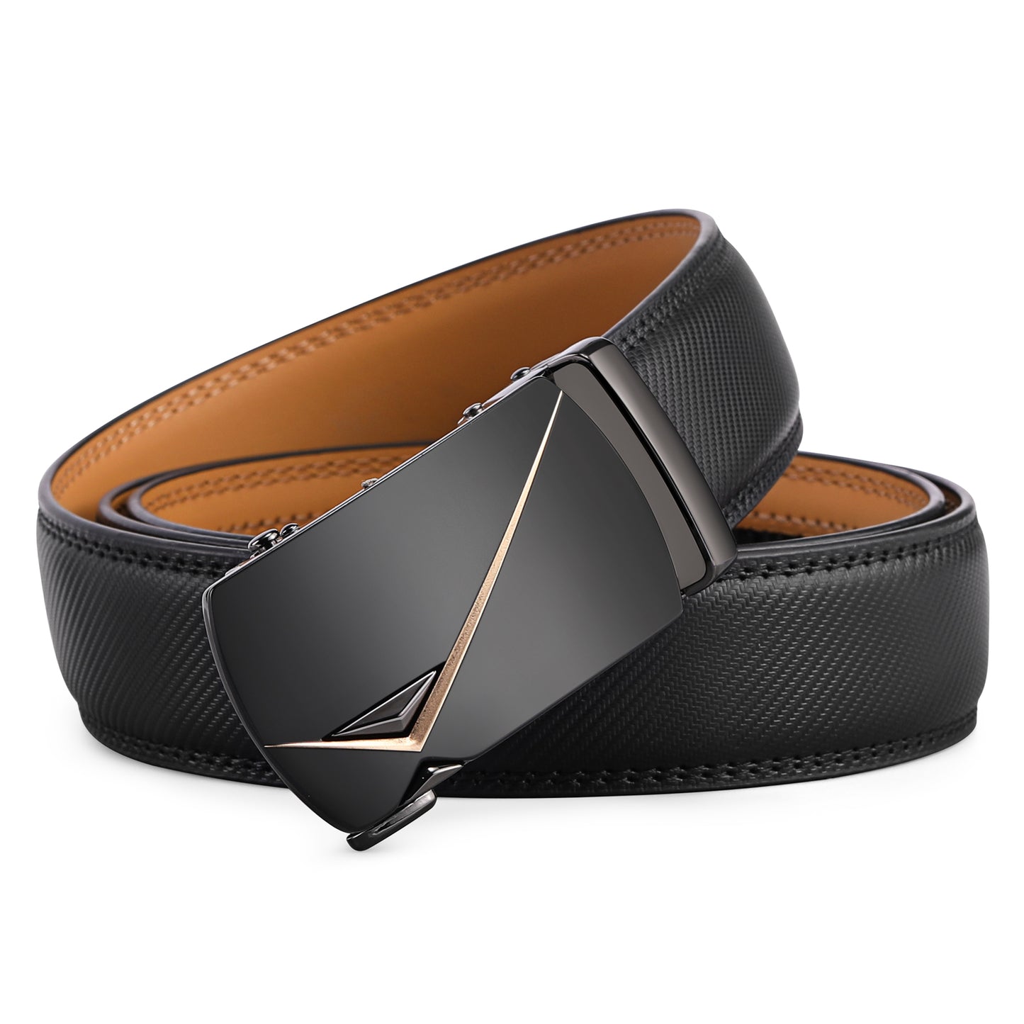 SENDEFN Leather Belt for Men Automatic Ratchet Buckle Slide Dress Casual Belts 1 3/8'' Wide, Adjustable Trim to Fit