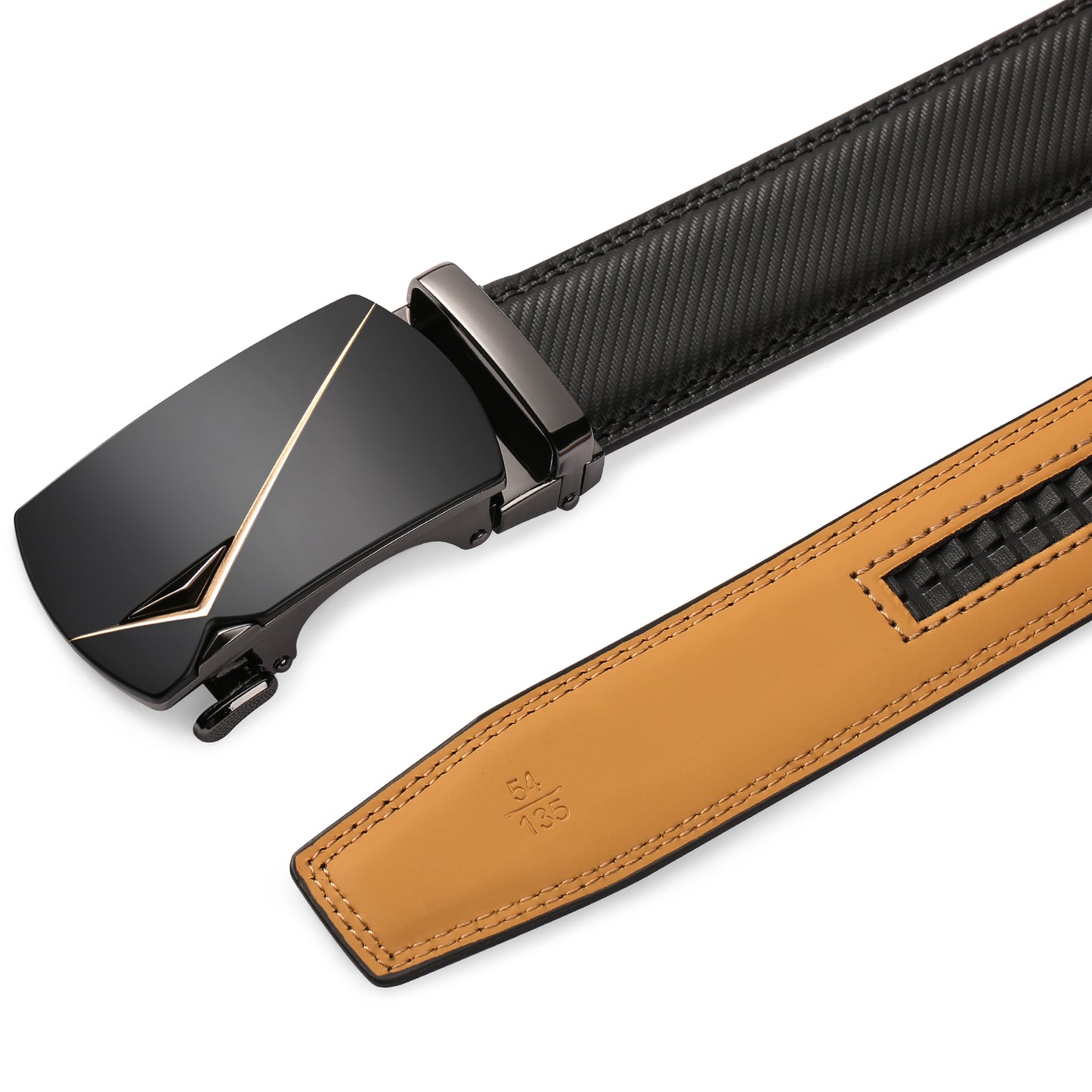SENDEFN Leather Belt for Men Automatic Ratchet Buckle Slide Dress Casual Belts 1 3/8'' Wide, Adjustable Trim to Fit