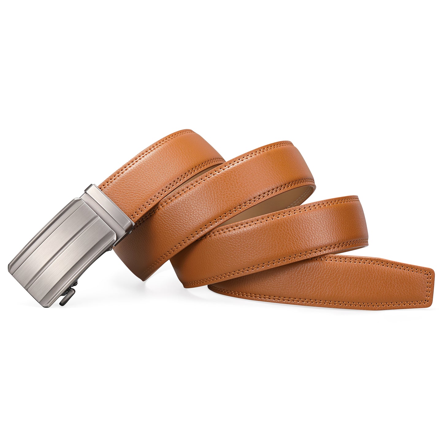 Sendefn Men's Leather Belt Automatic Ratchet Buckle Slide Belt for Dress Casual Trim to Fit with Gift Box