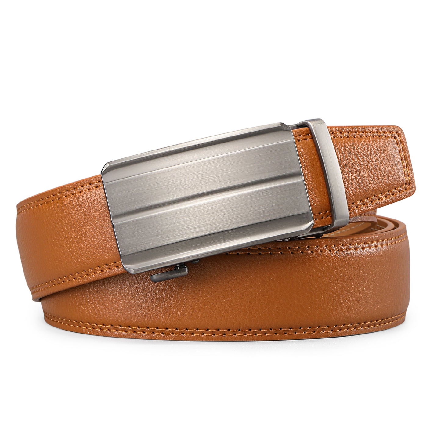 Sendefn Men's Leather Belt Automatic Ratchet Buckle Slide Belt for Dress Casual Trim to Fit with Gift Box