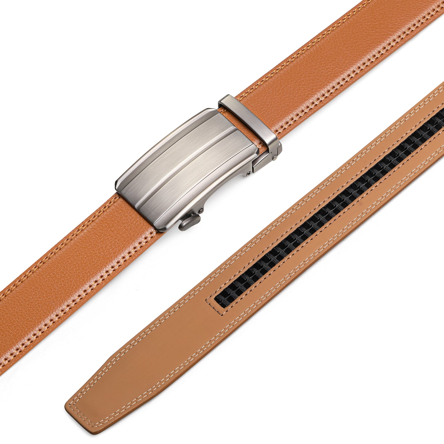 Sendefn Men's Leather Belt Automatic Ratchet Buckle Slide Belt for Dress Casual Trim to Fit with Gift Box
