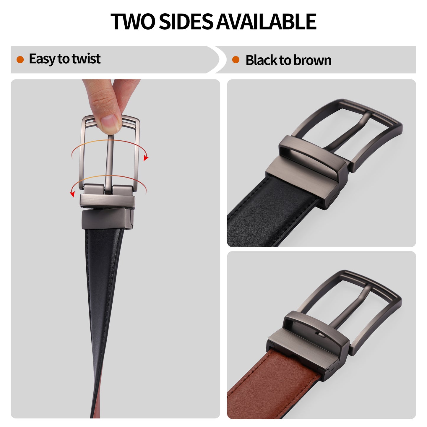 SENDEFN Mens Leather Belt Rotated Buckle Reversible Casual Jeans Dress Belts 1.25" Wide With Gift Box