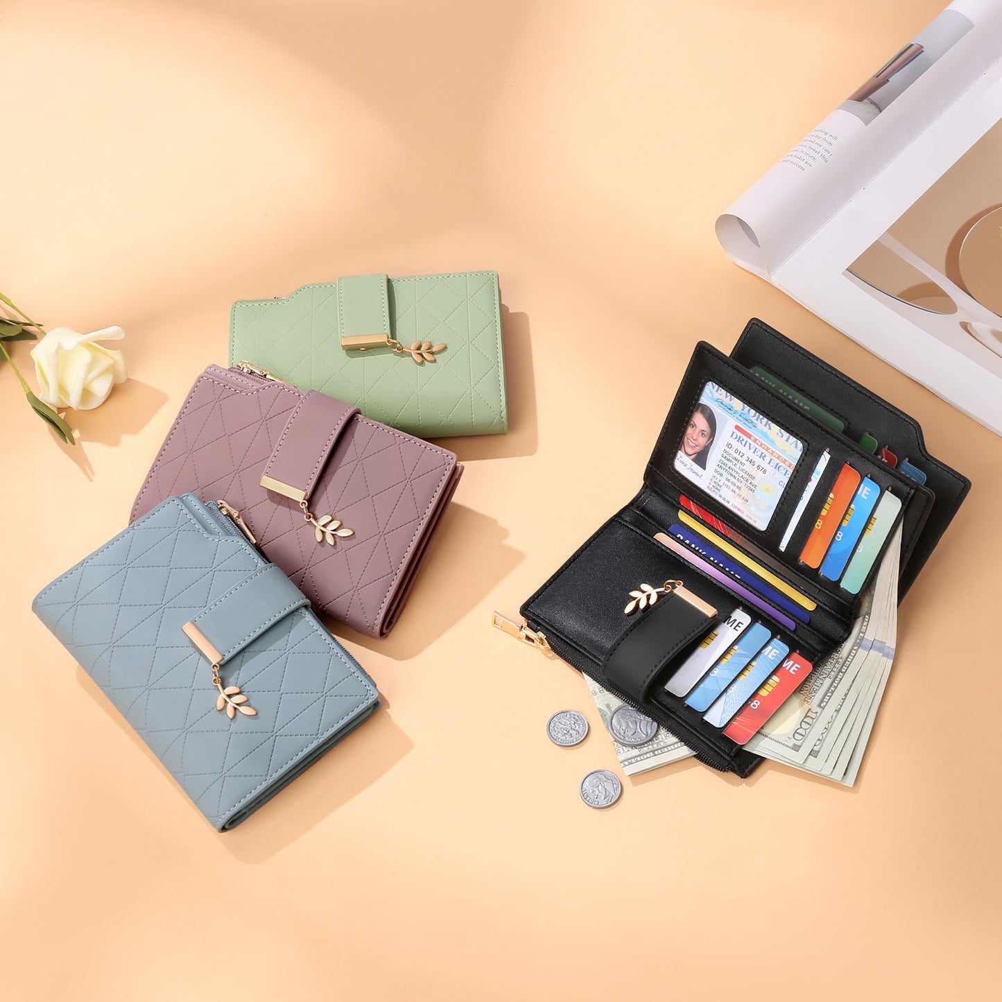 SENDEFN Small Wallets for Women RFID Blocking Leather Clutch Wallet Credit Card Holder Wallet with ID Window