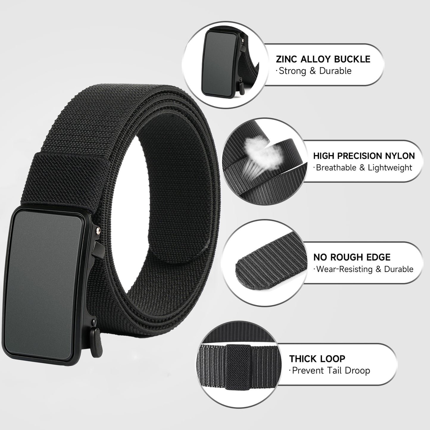 Sendefn Men's Nylon Belt Automatic Ratchet Buckle Slide Belt for Dress Casual Trim to Fit with Gift Box