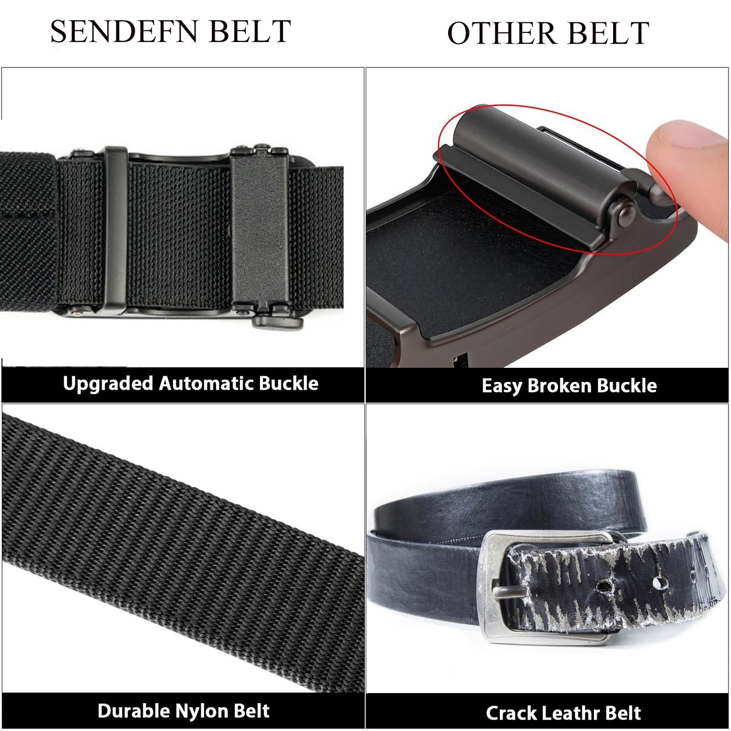Sendefn Men's Nylon Belt Automatic Ratchet Buckle Slide Belt for Dress Casual Trim to Fit with Gift Box