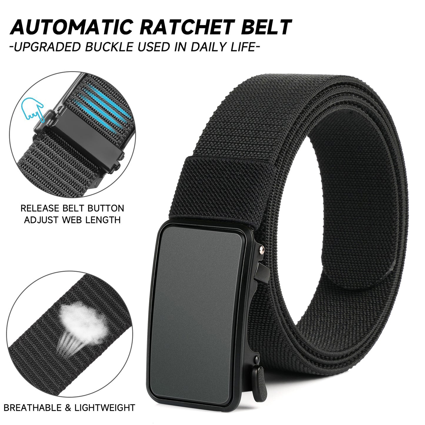 Sendefn Men's Nylon Belt Automatic Ratchet Buckle Slide Belt for Dress Casual Trim to Fit with Gift Box