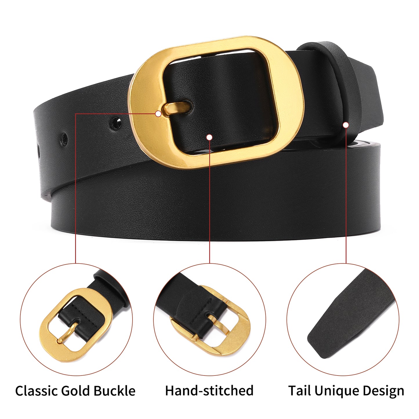 SENDEFN Women's Casual Leather Belts for Jeans Pants Ladies Belt Fashion Vintage Gold Pin Buckle