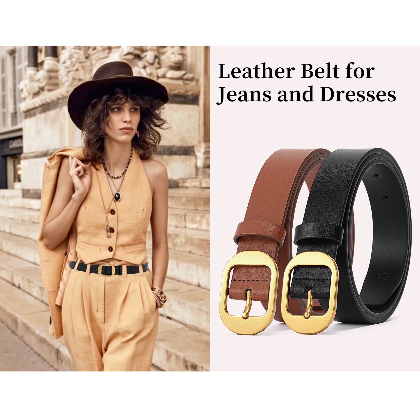 SENDEFN Women's Casual Leather Belts for Jeans Pants Ladies Belt Fashion Vintage Gold Pin Buckle