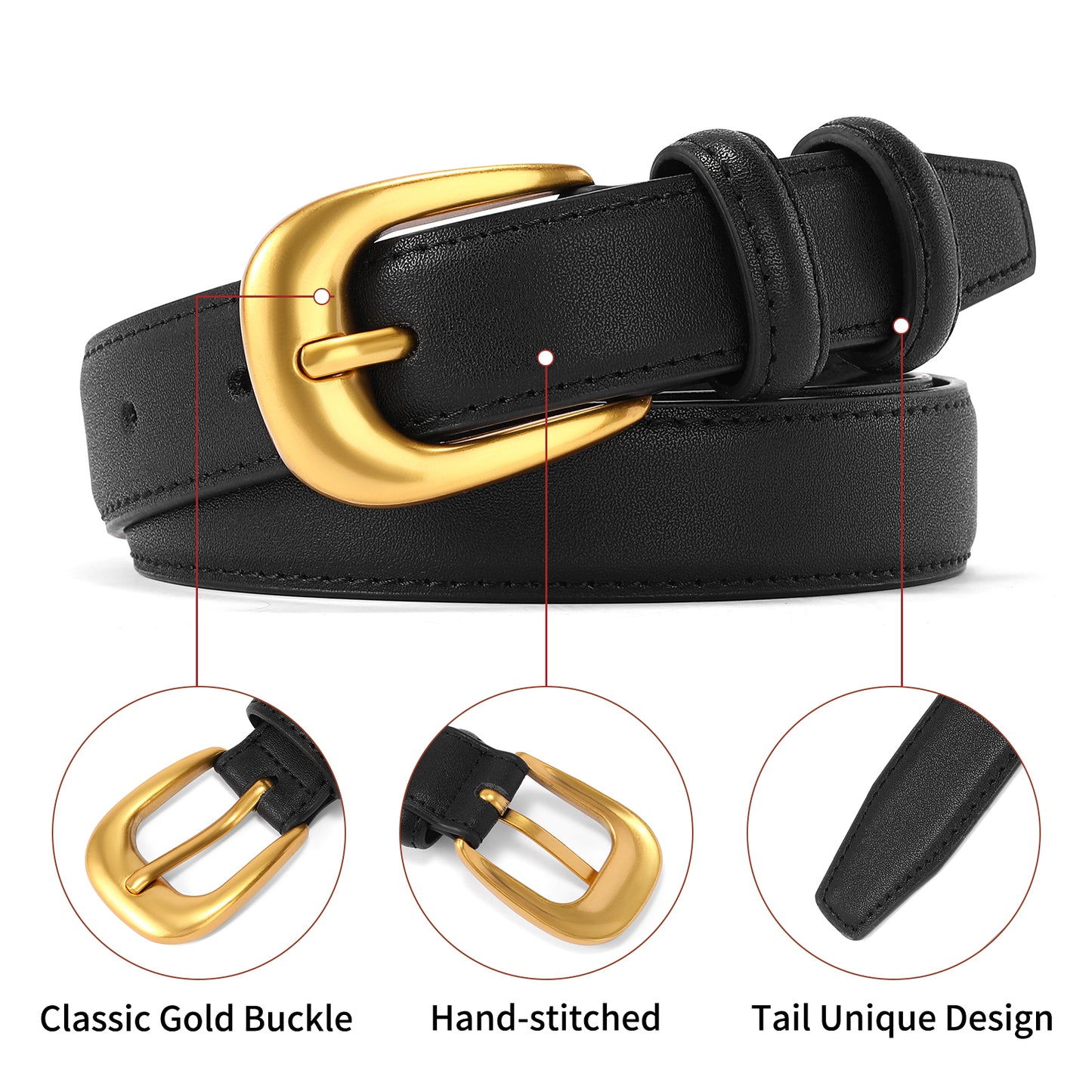 SENDEFN Womens belts for Jeans Pants Ladies Belt Vintage Gold Buckle Leather Belt Gift Box