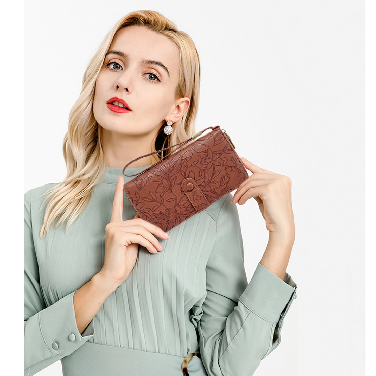 SENDEFN Womens Wallet Rfid Vegan Leather Multi Card Slots Wallets Large Capacity Wristlet Travel Purse for Women
