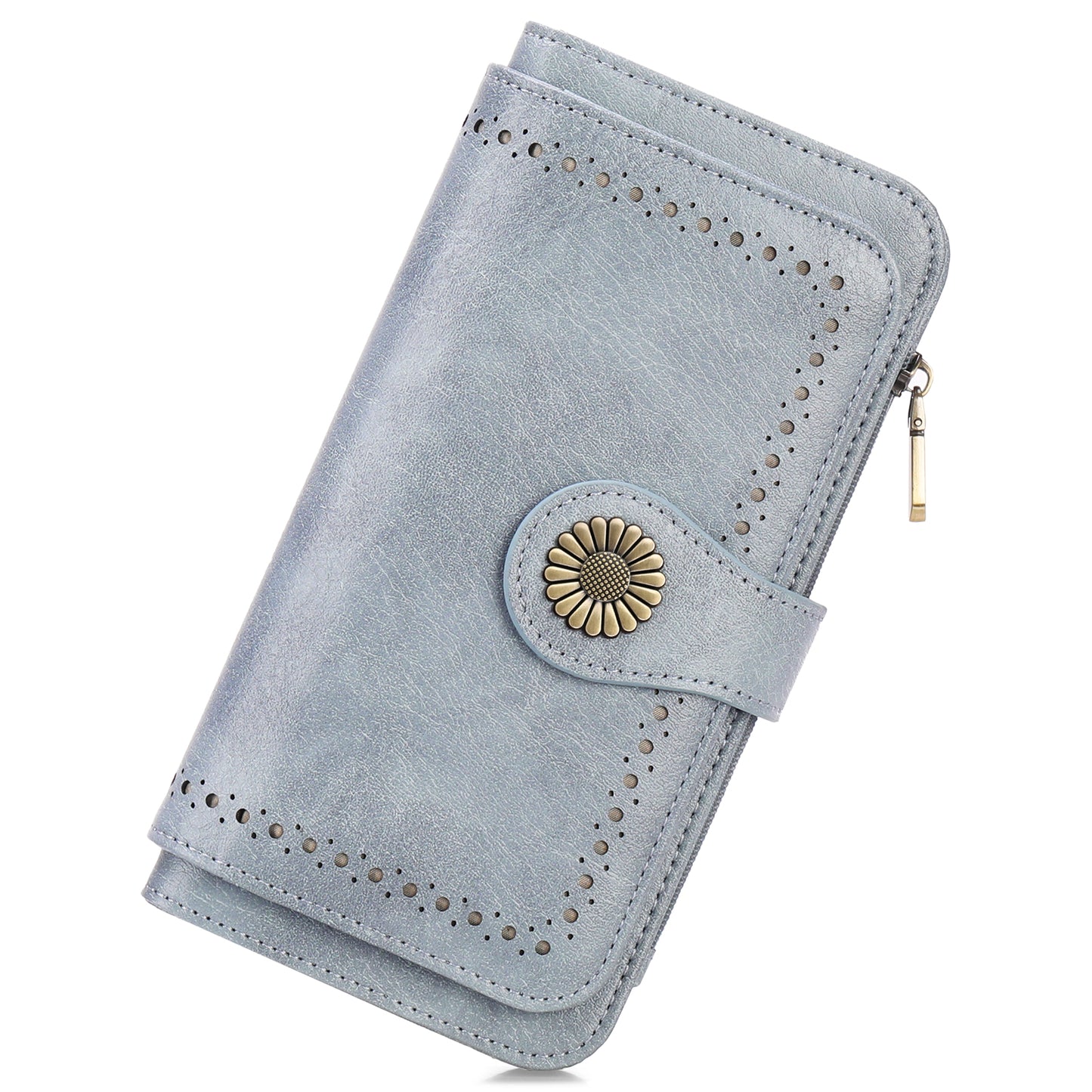 SENDEFN Wallet Woman Leather Snap RFID Blocking Card Holder Ladies Wallet with Zipper Coin Pocket