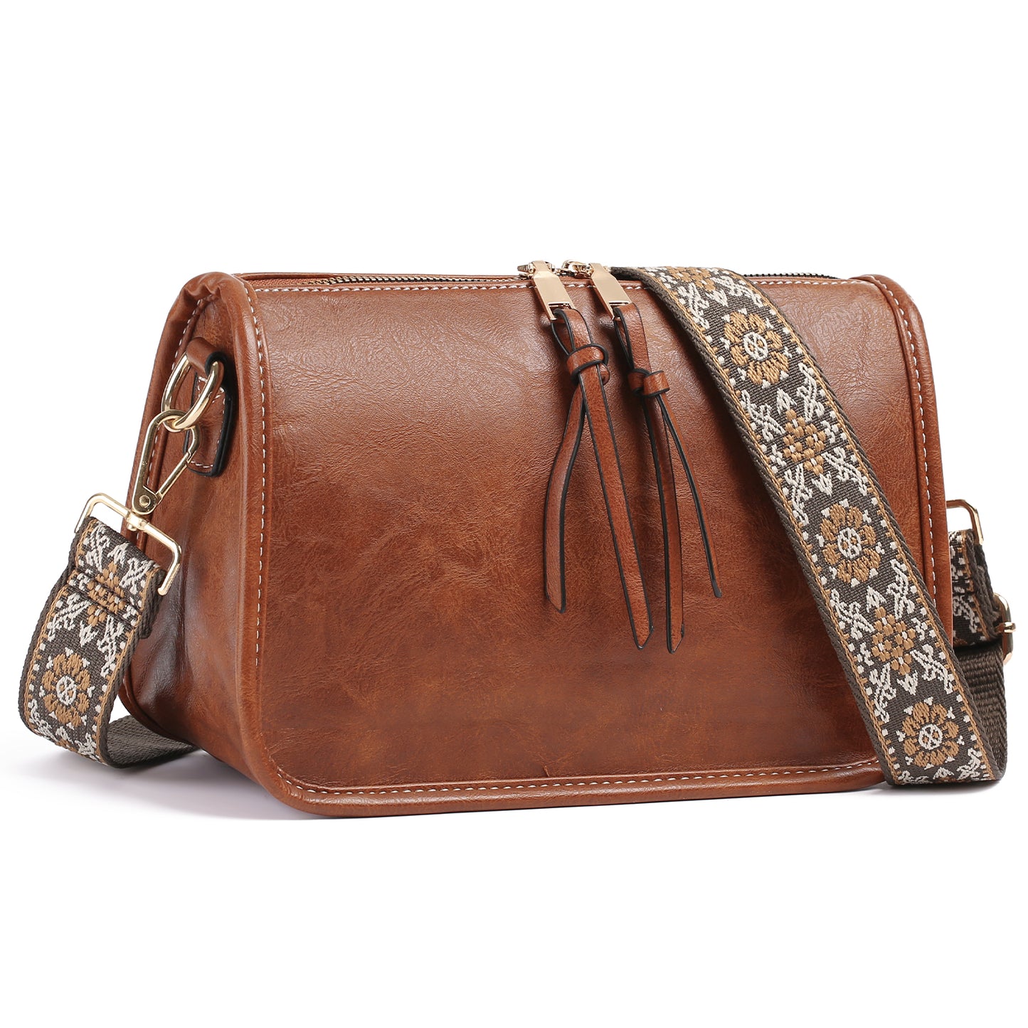 SENDEFN Trendy Leather Crossbody Purse with Tassel Zipper for Women Purses,Small Shoulder Handbags with Wide Strap Detachable