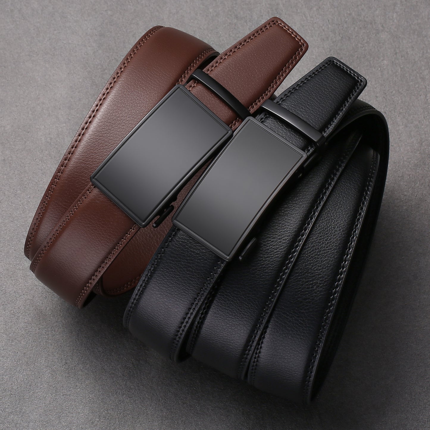 SENDEFN 2 Pack Ratchet Belt for Men,Mens Leather Belt in Gift Set Box for Dress Casual,Size Adjustable Trim to Fit