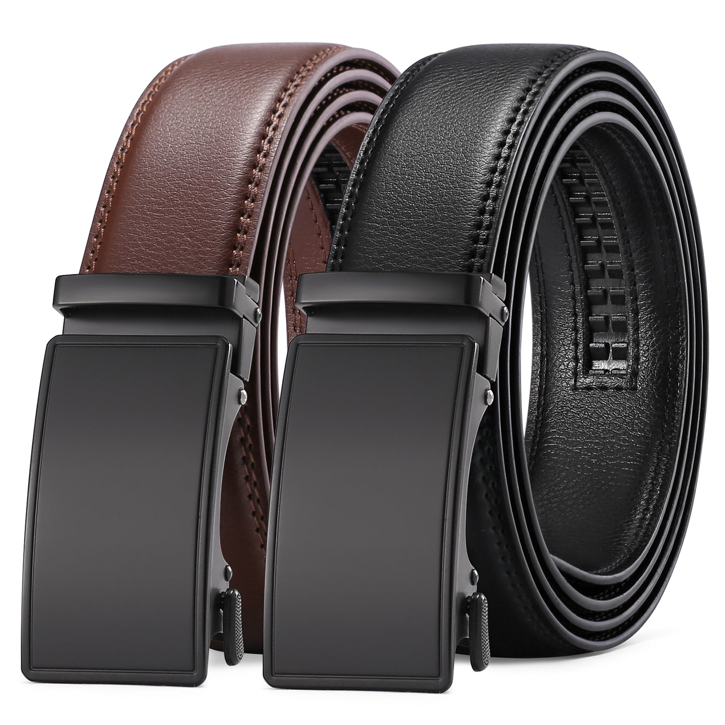 SENDEFN 2 Pack Ratchet Belt for Men,Mens Leather Belt in Gift Set Box for Dress Casual,Size Adjustable Trim to Fit