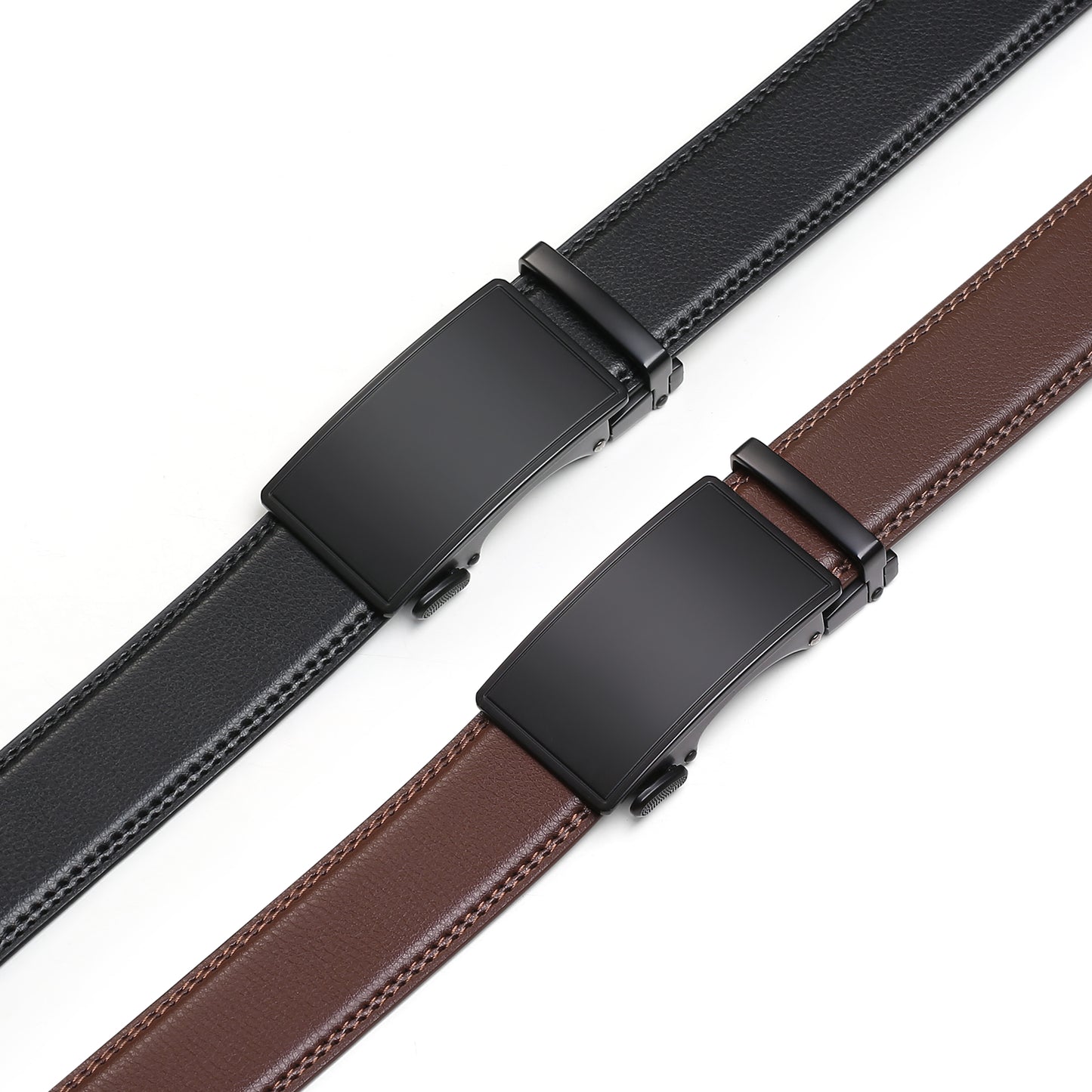 SENDEFN 2 Pack Ratchet Belt for Men,Mens Leather Belt in Gift Set Box for Dress Casual,Size Adjustable Trim to Fit