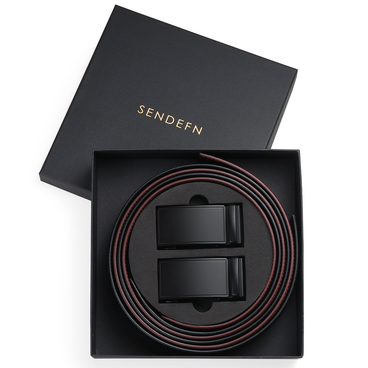 SENDEFN 2 Pack Ratchet Belt for Men,Mens Leather Belt in Gift Set Box for Dress Casual,Size Adjustable Trim to Fit