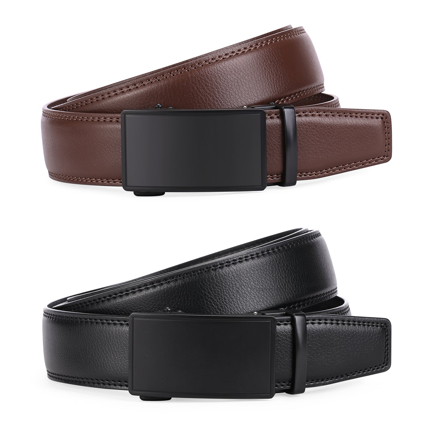 SENDEFN 2 Pack Ratchet Belt for Men,Mens Leather Belt in Gift Set Box for Dress Casual,Size Adjustable Trim to Fit