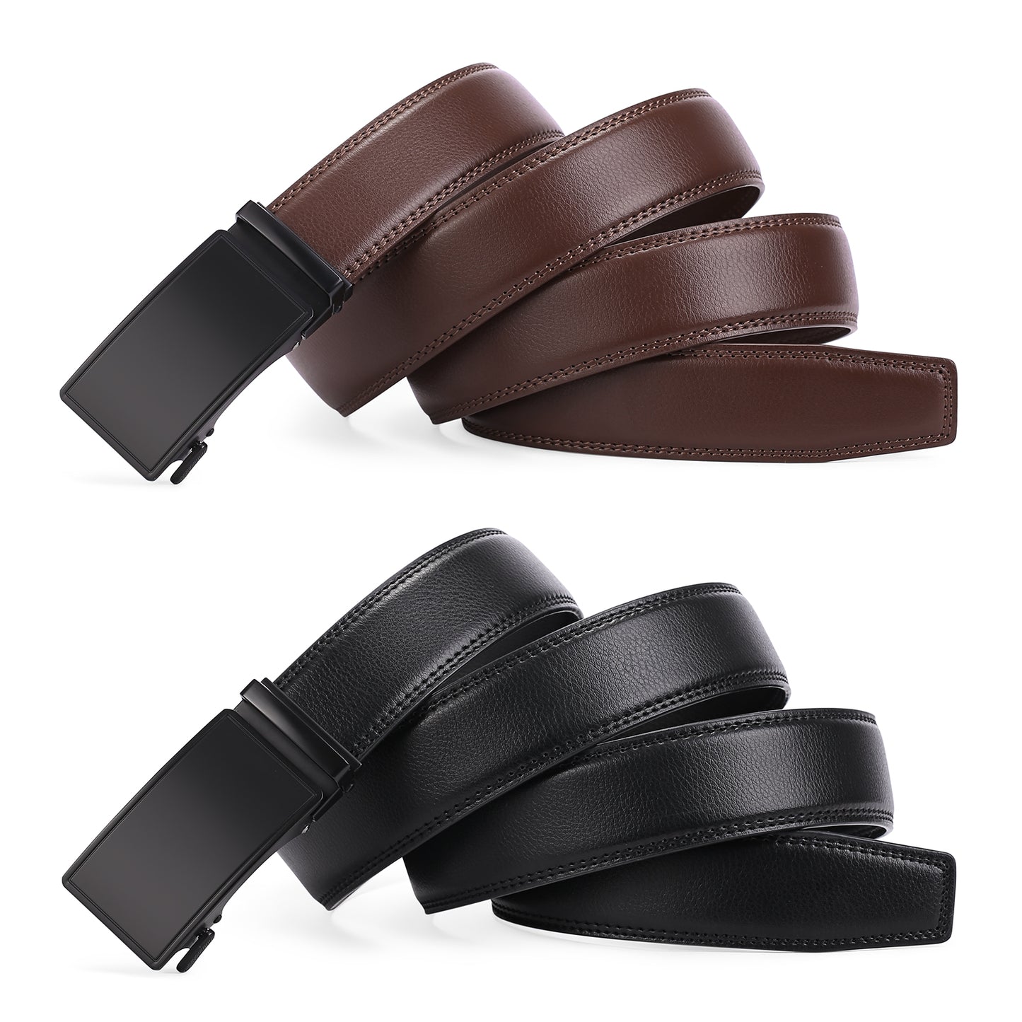 SENDEFN 2 Pack Ratchet Belt for Men,Mens Leather Belt in Gift Set Box for Dress Casual,Size Adjustable Trim to Fit