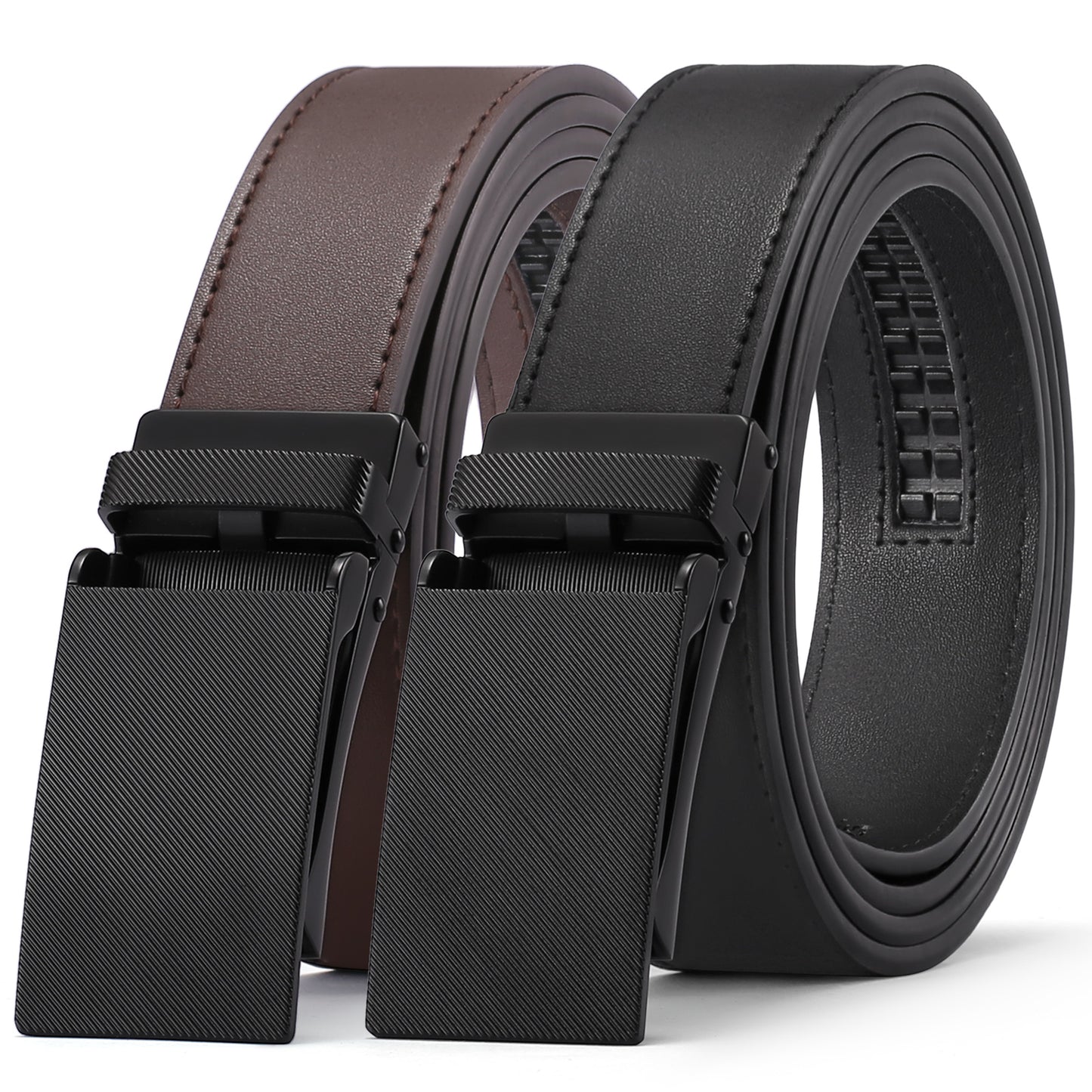 SENDEFN 2 Pack Ratchet Belt for Men,Mens Leather Belt in Gift Set Box for Dress Casual,Size Adjustable Trim to Fit