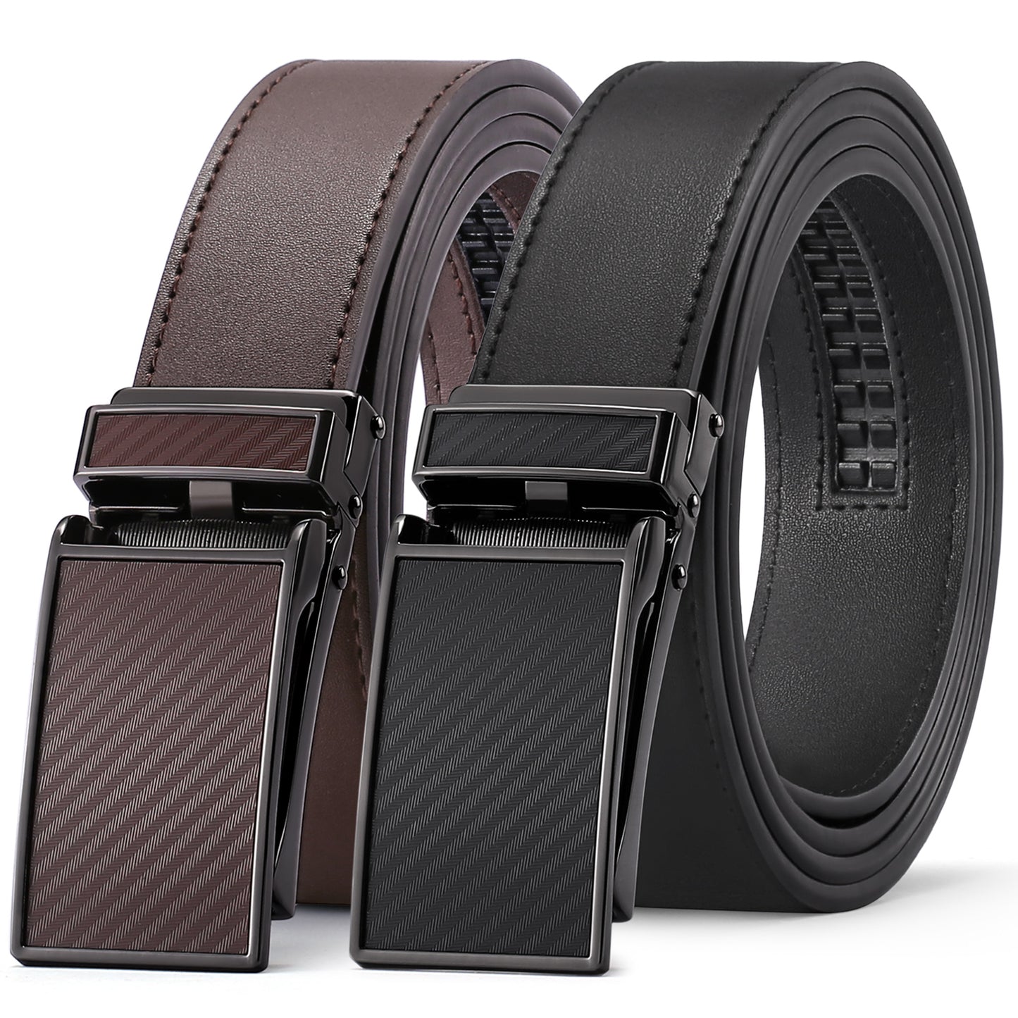 SENDEFN 2 Pack Ratchet Belt for Men,Mens Leather Belt in Gift Set Box for Dress Casual,Size Adjustable Trim to Fit