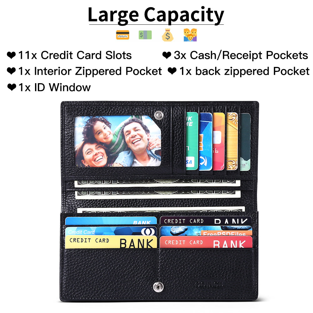 Sendefn Wallets for Women RFID Blocking Ultra Slim Real Leather Credit Card Holder Clutch