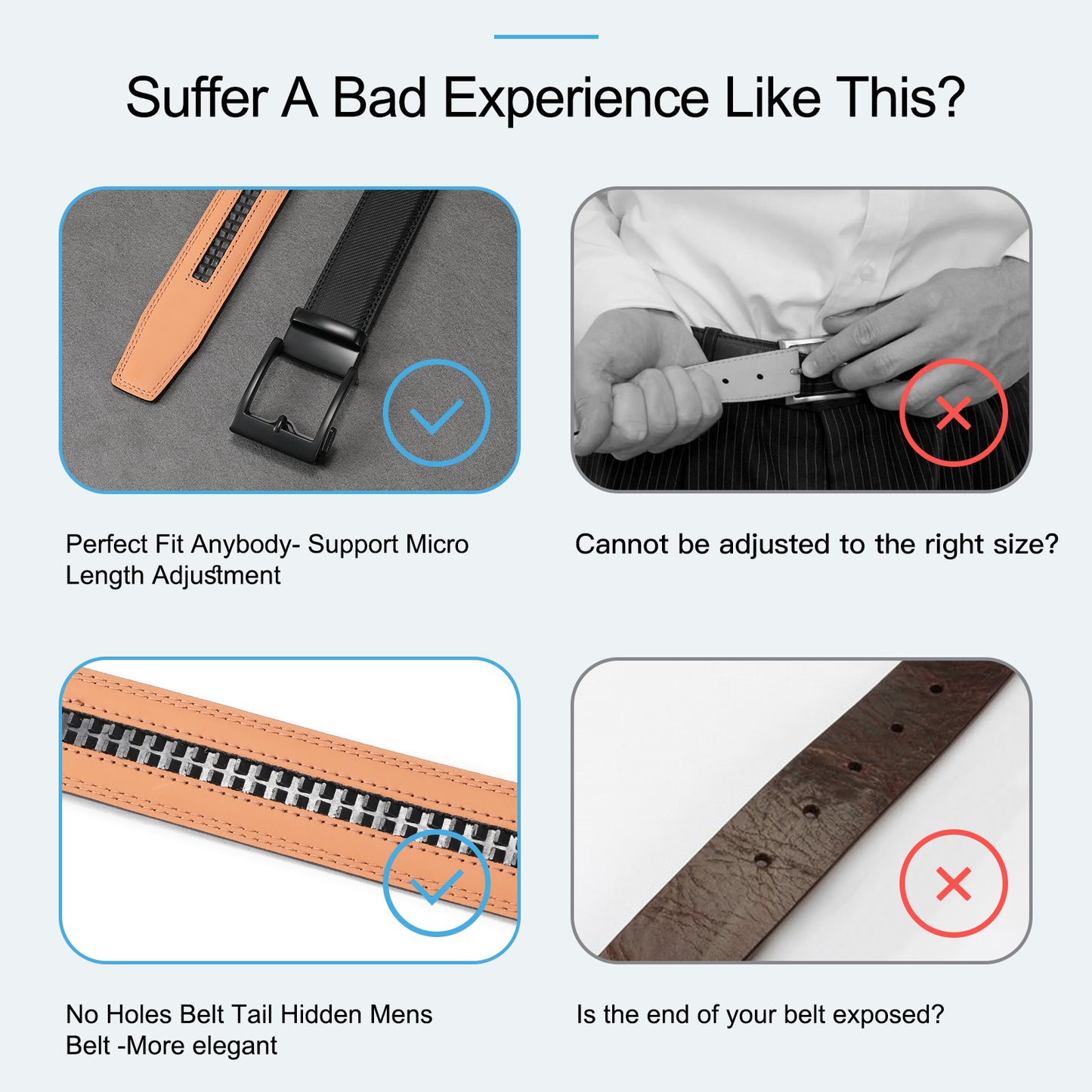 SENDEFN Mens Ratchet Belt Leather 1 3/8'' Adjustable Belts for Mens Dress Casual Jeans Comfort Trim to Fit with Gift Box