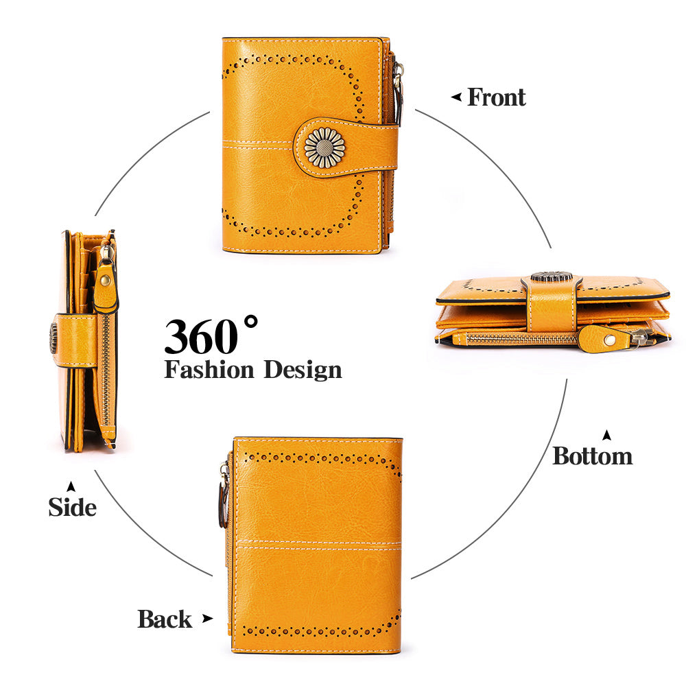 Sendefn Small Women Wallet Genuine Leather Bifold Purse RFID Blocking Card Holder