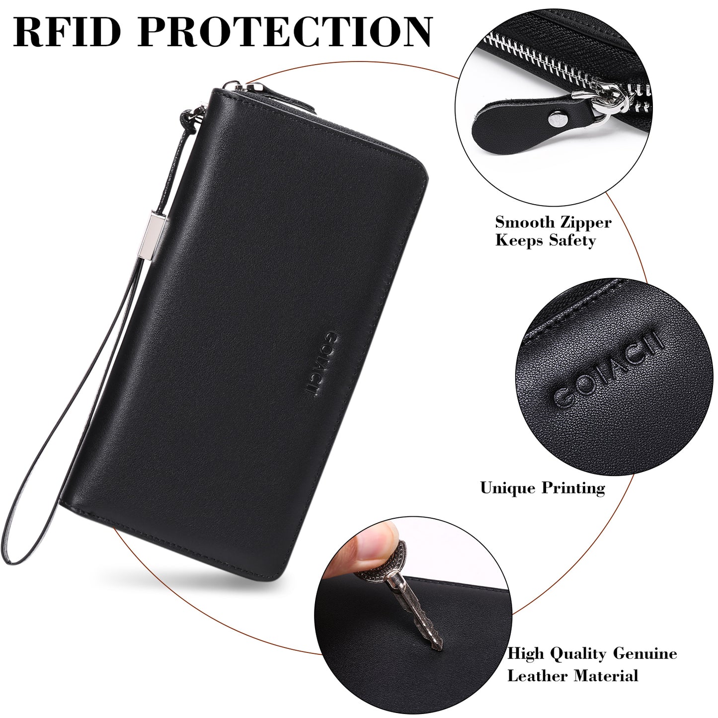 Sendefn Womens Wristlet Wallet RFID Blocking Leather Credit Card Holder Phone Clutch Purse