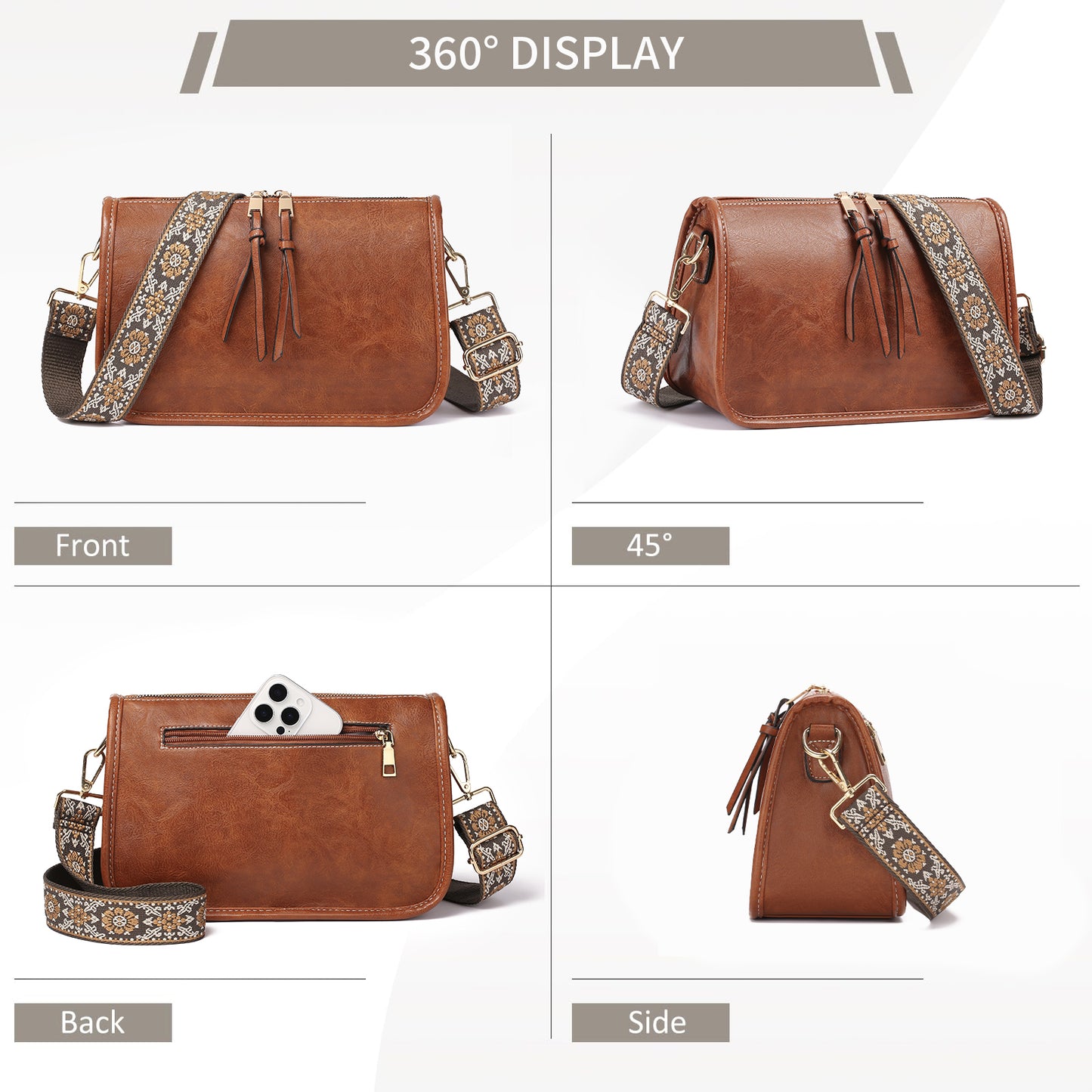 SENDEFN Trendy Leather Crossbody Purse with Tassel Zipper for Women Purses,Small Shoulder Handbags with Wide Strap Detachable