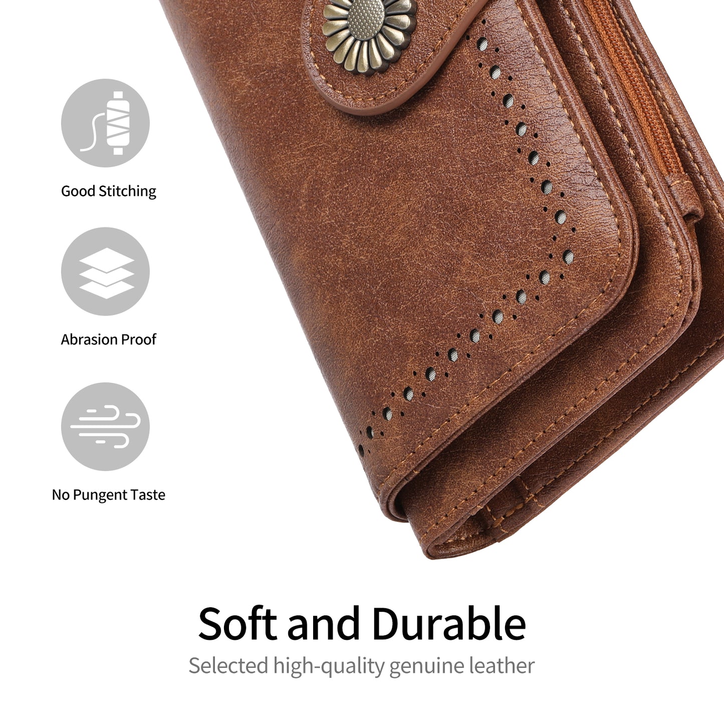 SENDEFN Wallet Woman Leather Snap RFID Blocking Card Holder Ladies Wallet with Zipper Coin Pocket