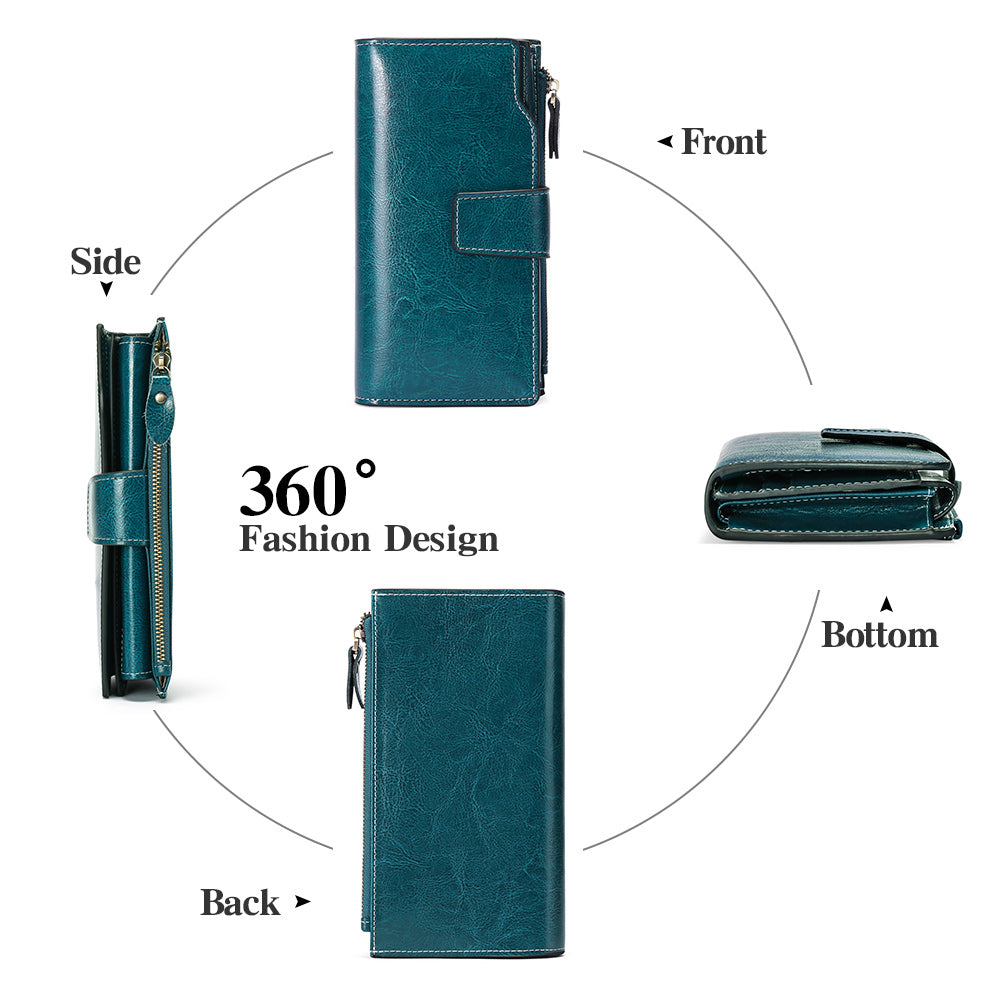 Sendefn Women Leather Wallets RFID Blocking Clutch Card Holder Ladies Purse with Zipper Pocket