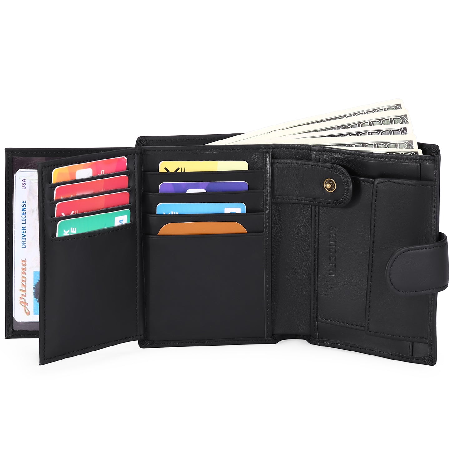 Sendefn Mens Wallets with RFID Protection,Genuine Leather Wallet for Men,Trifold Wallet with 16 Card Slots & Coin Compartment