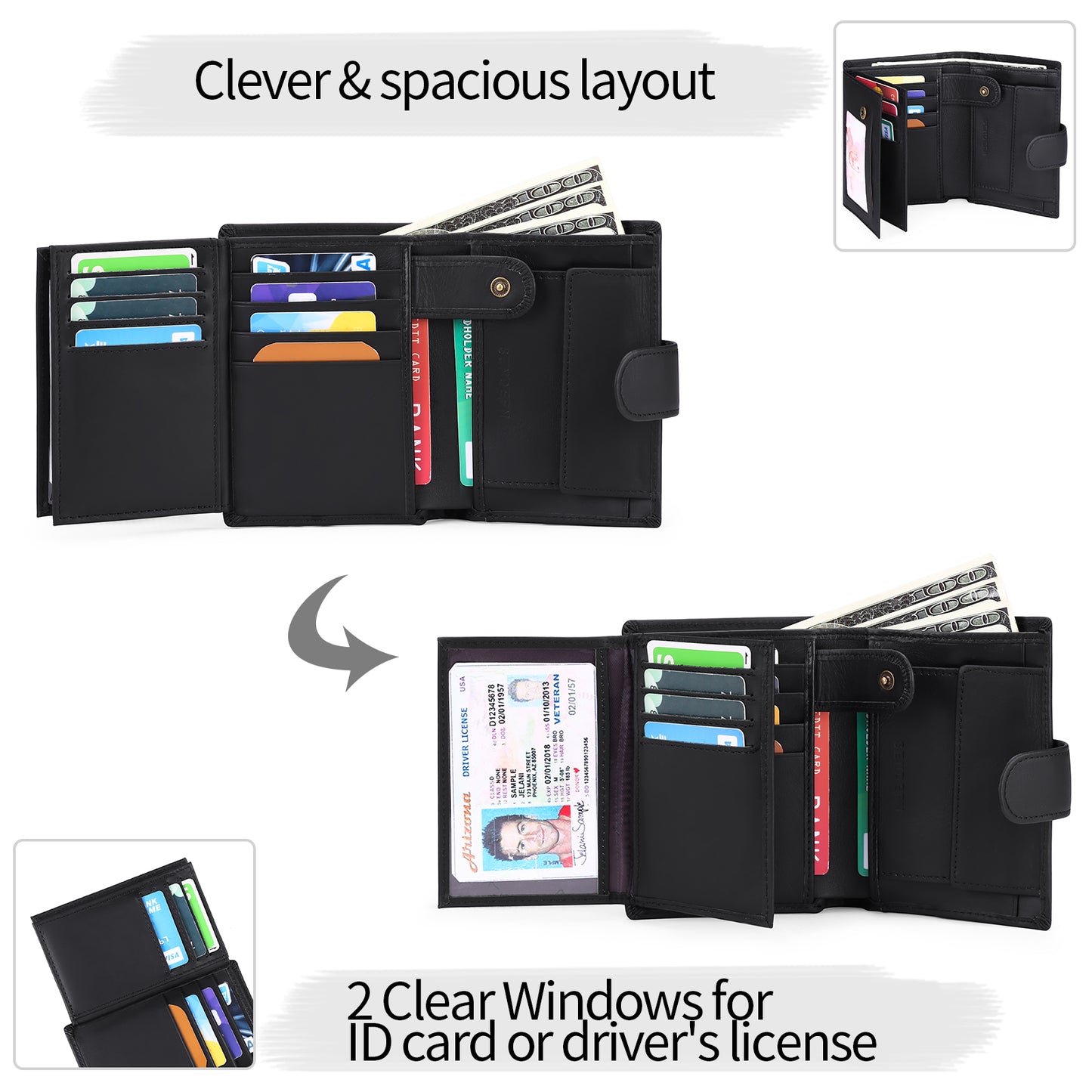Sendefn Mens Wallets with RFID Protection,Genuine Leather Wallet for Men,Trifold Wallet with 16 Card Slots & Coin Compartment