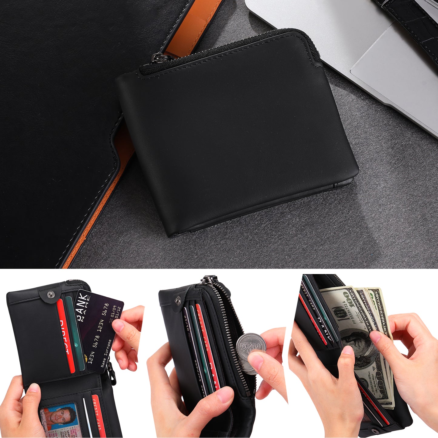 Sendefn Mens Wallet with RFID Blocking - Genuine Leather Slim Bifold Credit Card Holder for Men