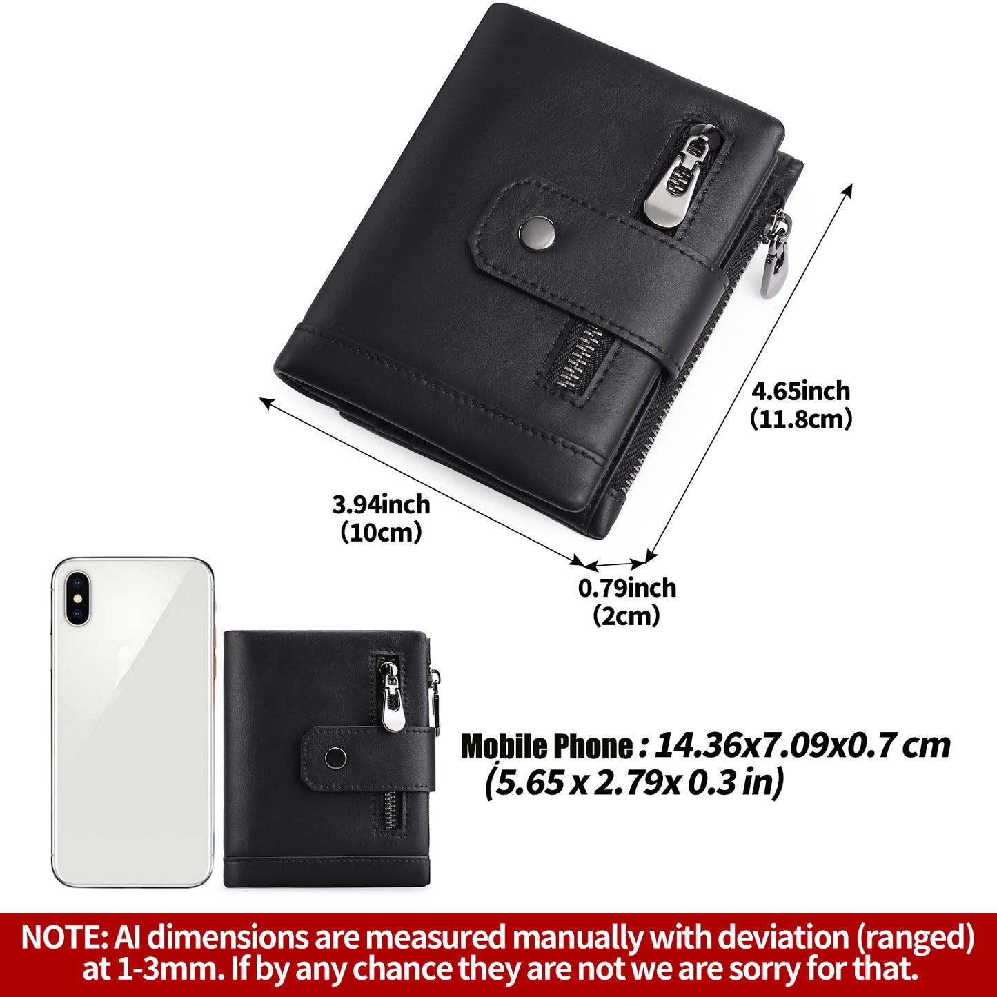 Sendefn Men's Bifold Wallet with RFID Blocking, Genuine Leather Wallet with Zip Coin Compartment