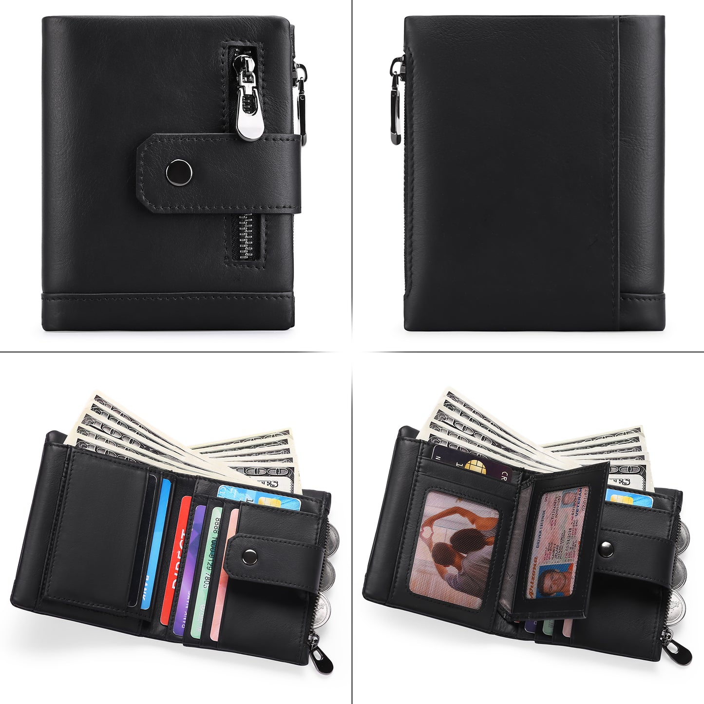 Sendefn Men's Bifold Wallet with RFID Blocking, Genuine Leather Wallet with Zip Coin Compartment