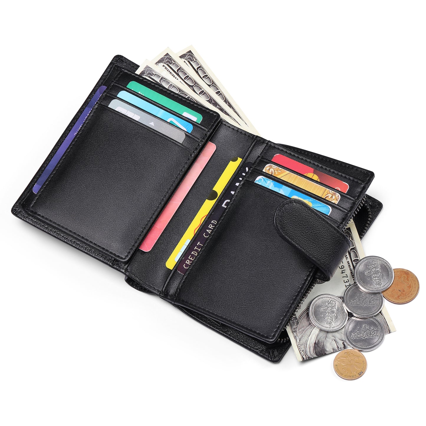 Sendefn Men's Wallet Genuine Leather Wallets for Men RFID Blocking Card Holder with Zipper Coin Purse