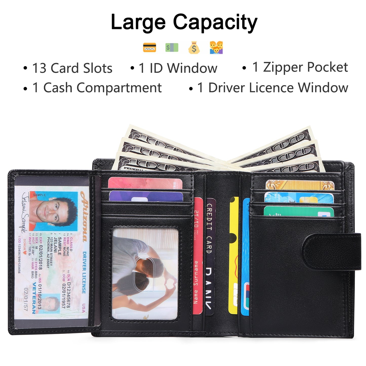Sendefn Men's Wallet Genuine Leather Wallets for Men RFID Blocking Card Holder with Zipper Coin Purse
