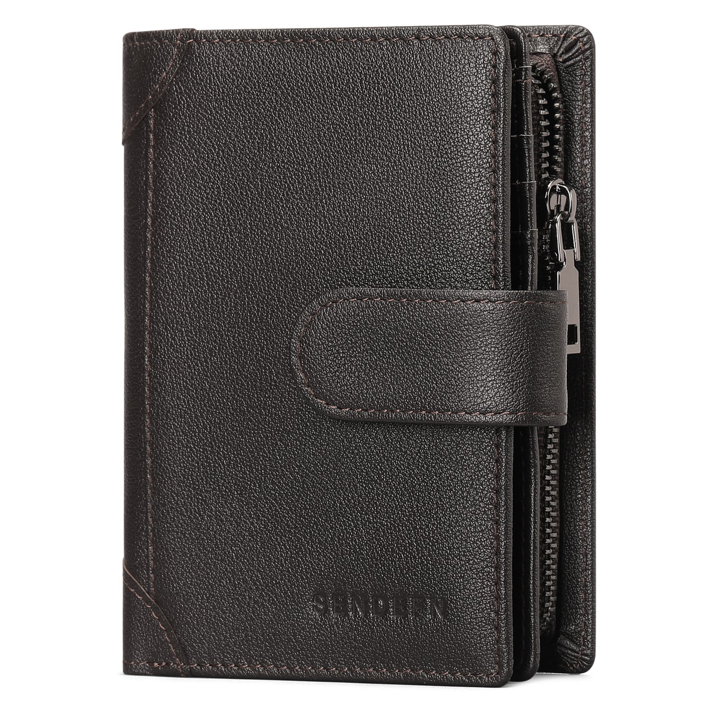 Sendefn Men's Wallet Genuine Leather Wallets for Men RFID Blocking Card Holder with Zipper Coin Purse
