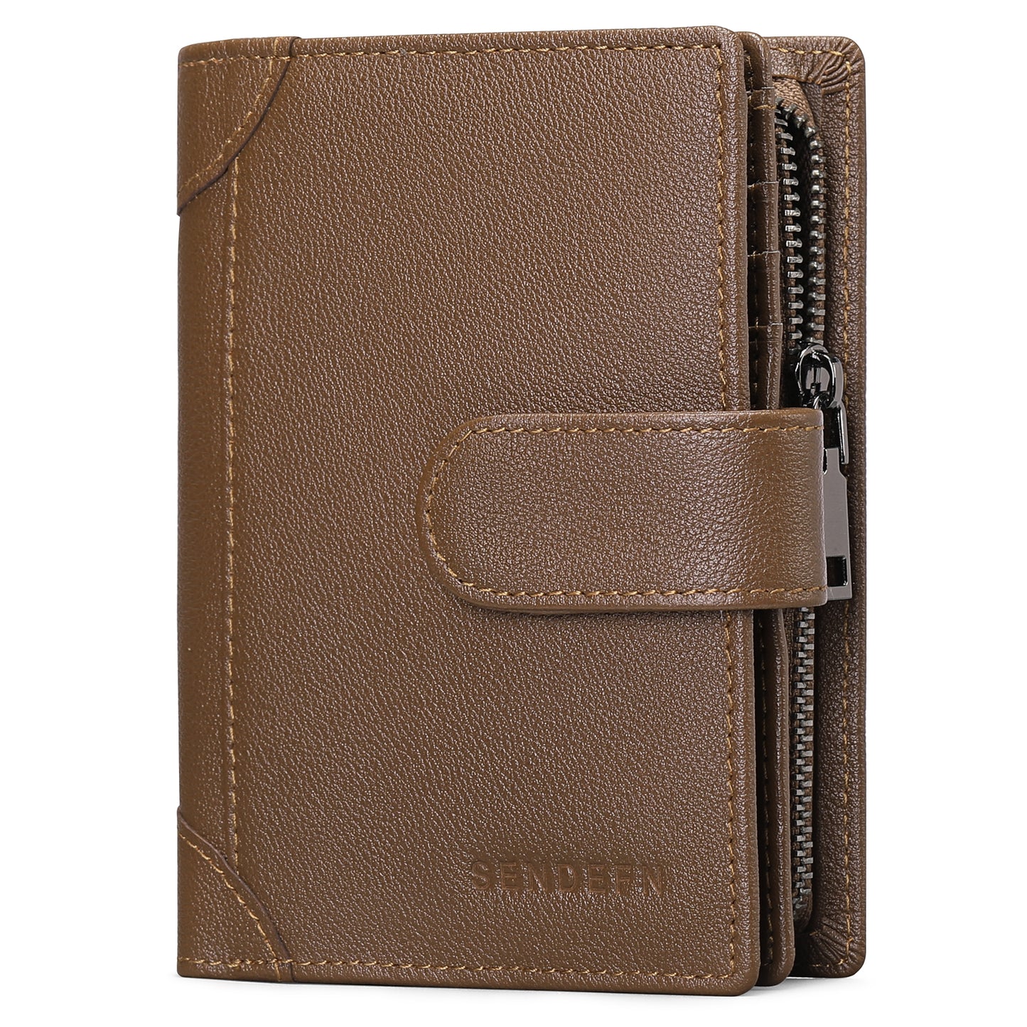 Sendefn Men's Wallet Genuine Leather Wallets for Men RFID Blocking Card Holder with Zipper Coin Purse