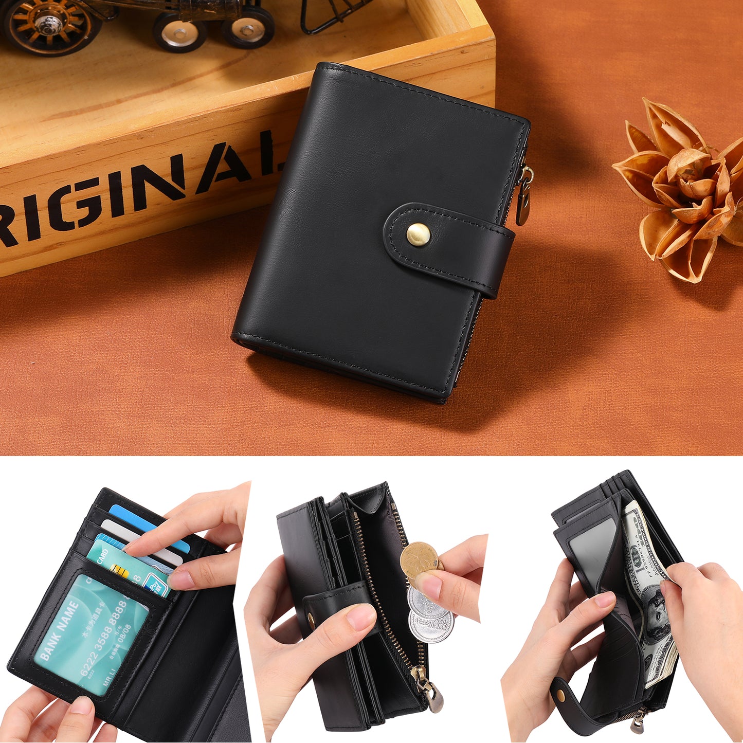 Sendefn Trifold Wallets for Men Genuine Leather Credit Card Holder with RFID Blocking