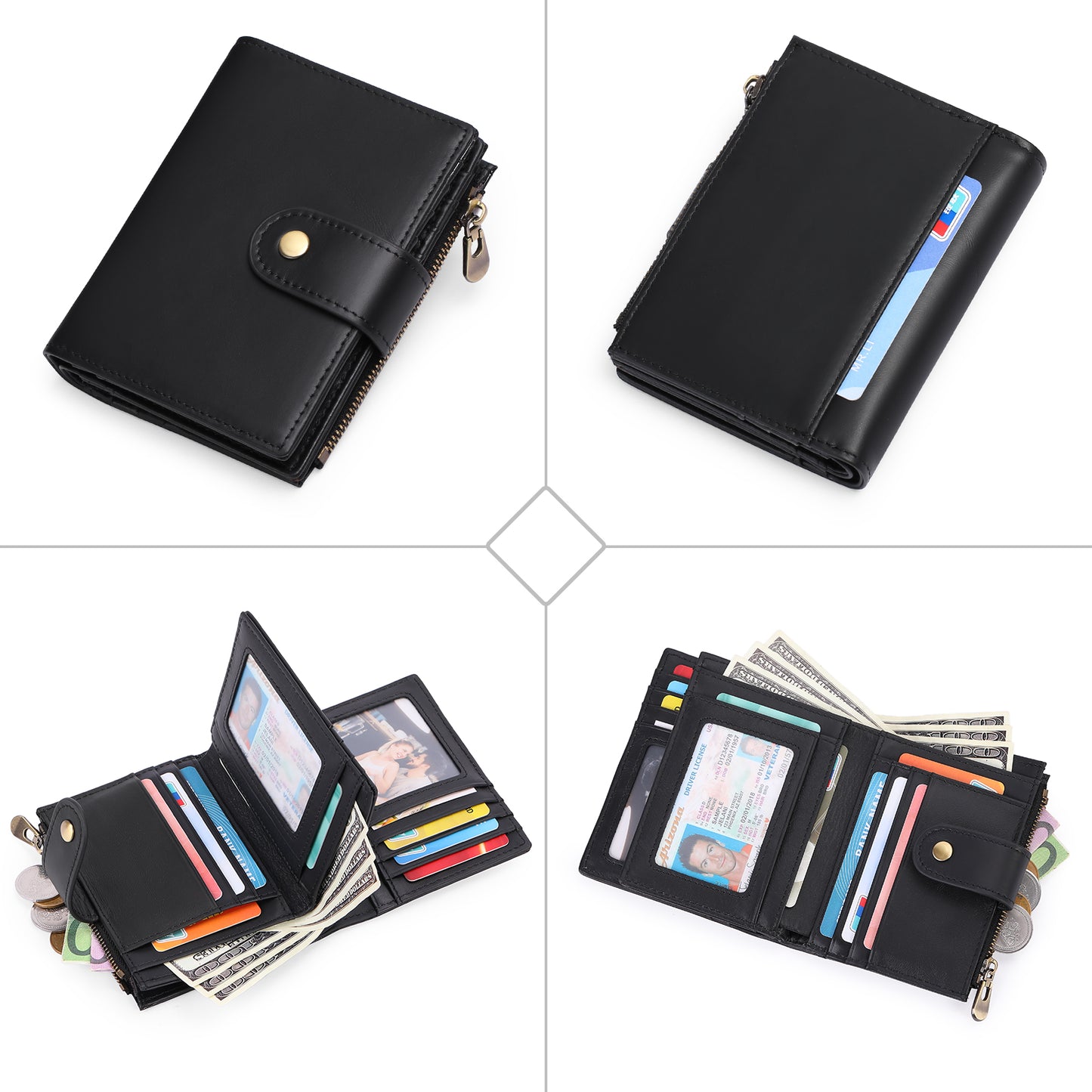 Sendefn Trifold Wallets for Men Genuine Leather Credit Card Holder with RFID Blocking
