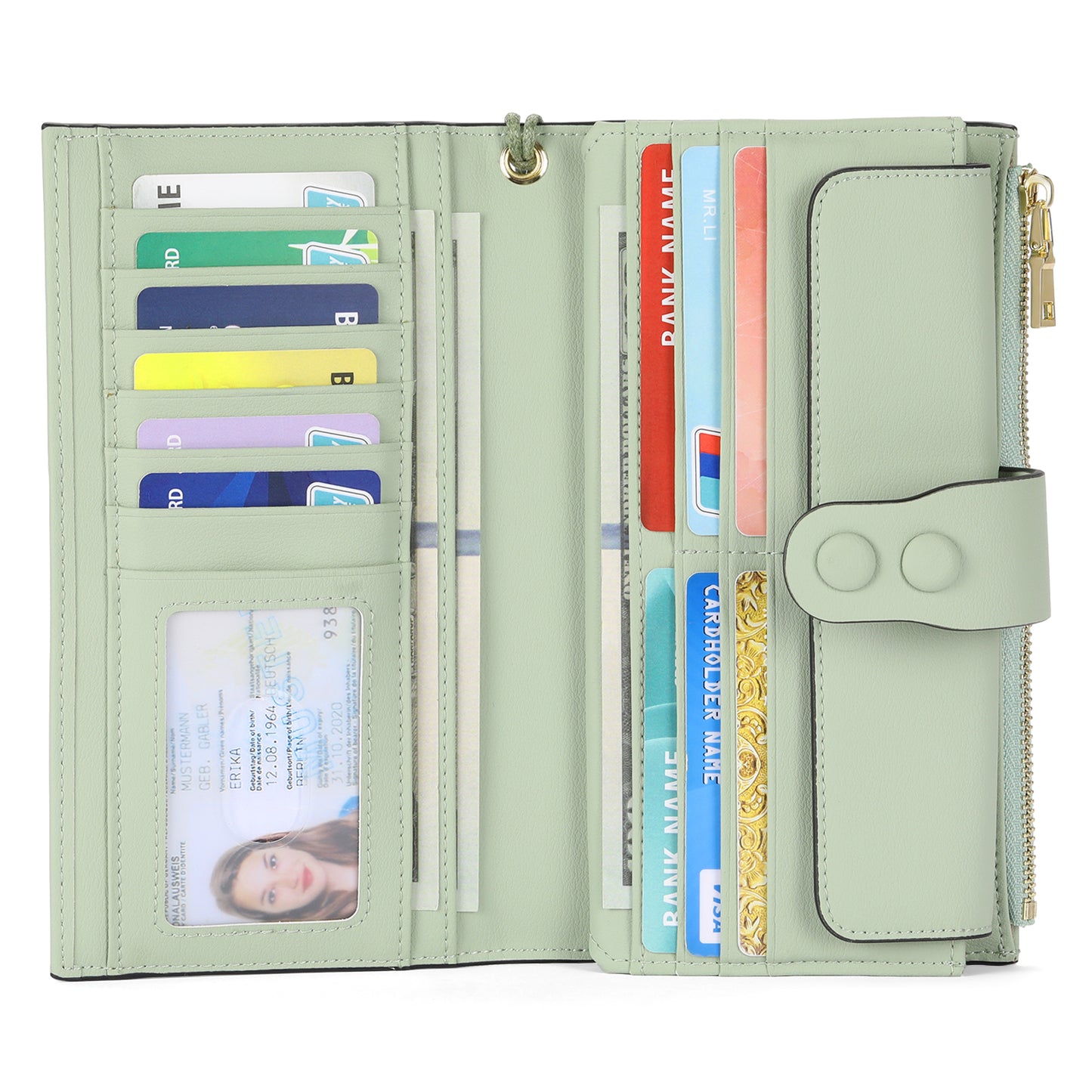 SENDEFN Wallets for Women Genuine Leather Credit Card Holder with RFID Blocking Large Capacity Wristlet